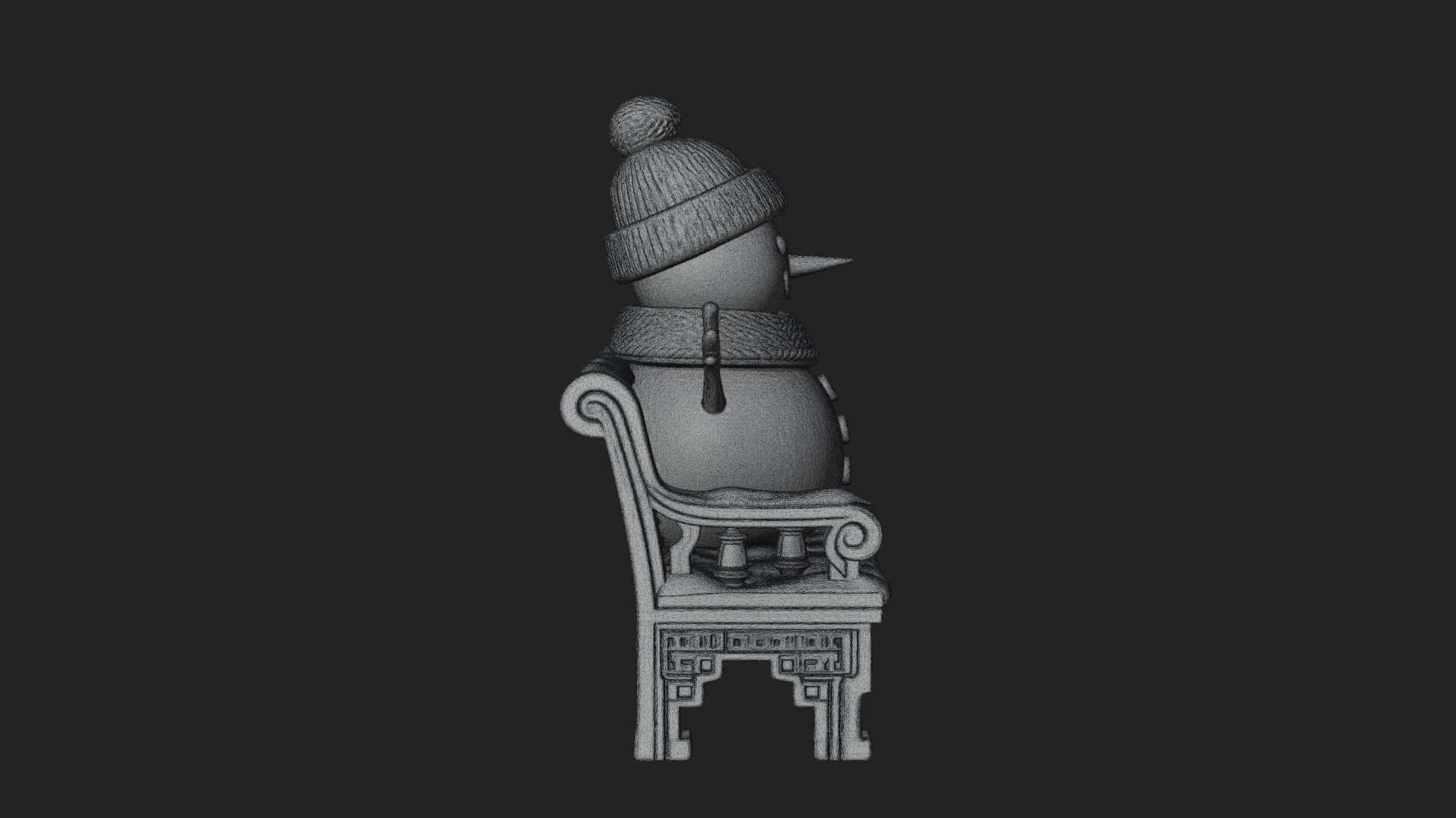 Snowman on Bench Statue Design 3 3D Print Model 3D Model