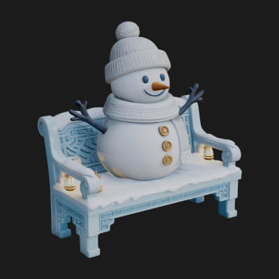 Snowman on Bench Statue Design 3 3D Print Model