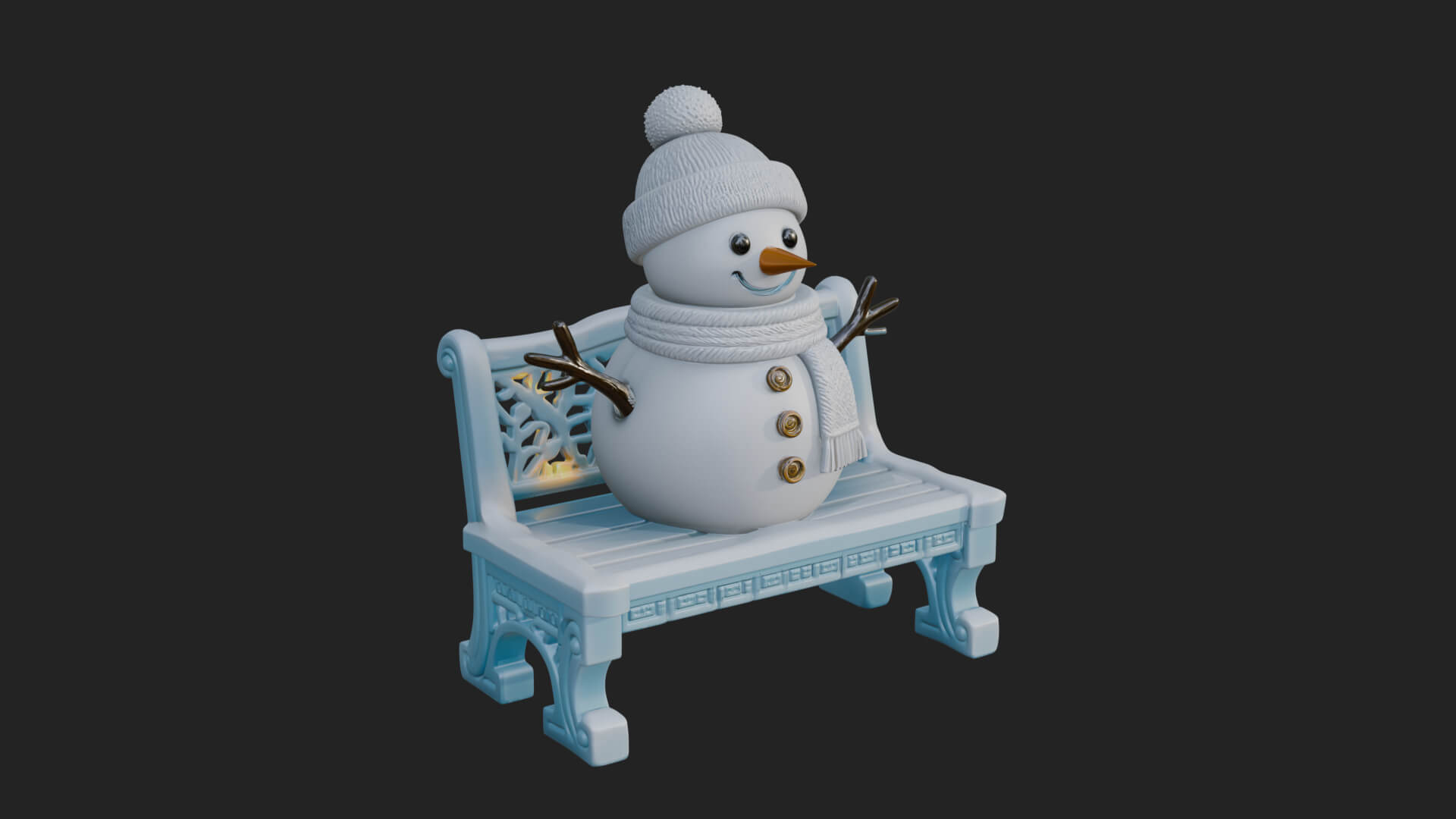 Snowman on Bench Statue Design 4 3D Print Model 3D Model
