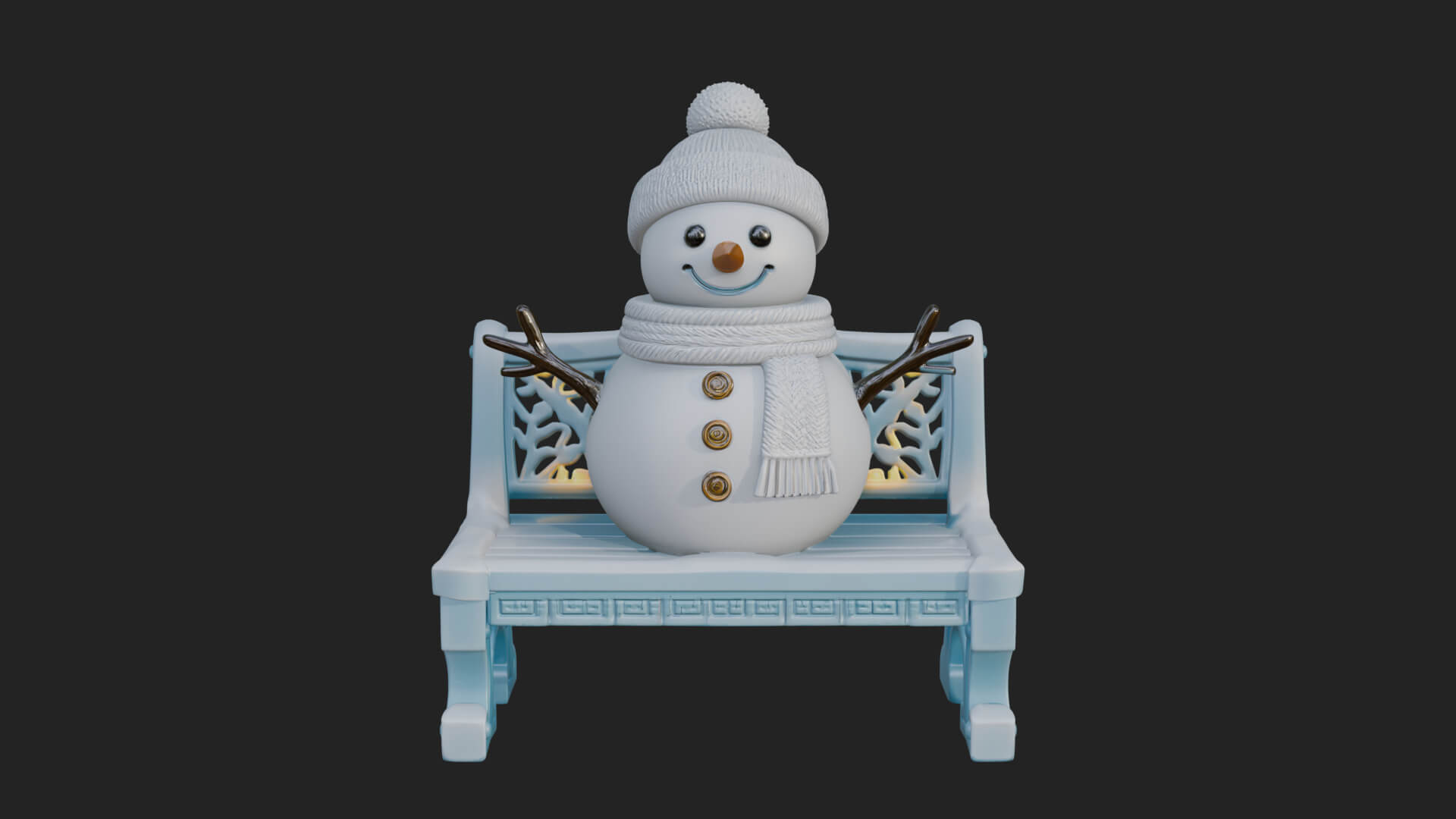 Snowman on Bench Statue Design 4 3D Print Model 3D Model