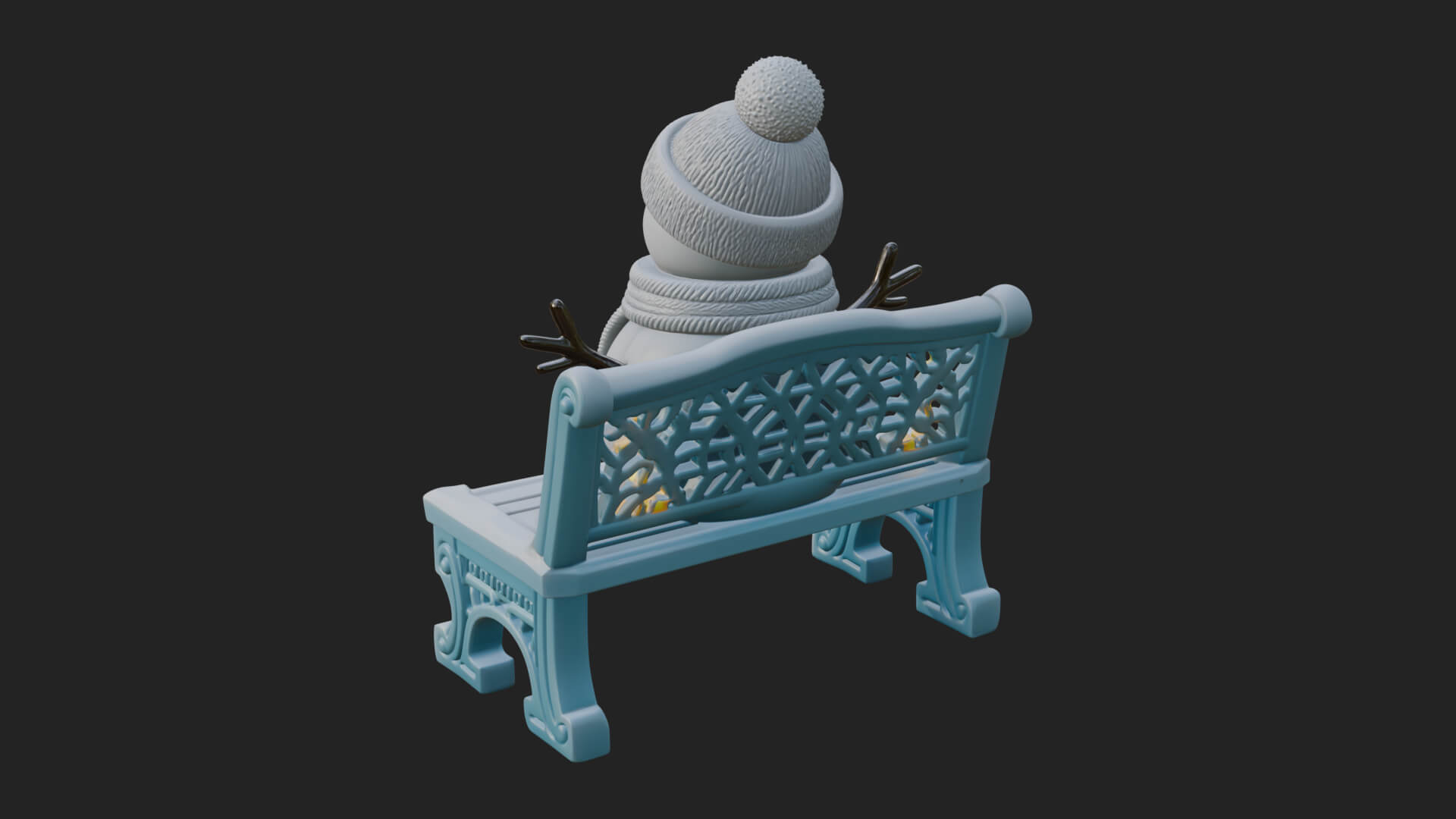 Snowman on Bench Statue Design 4 3D Print Model 3D Model