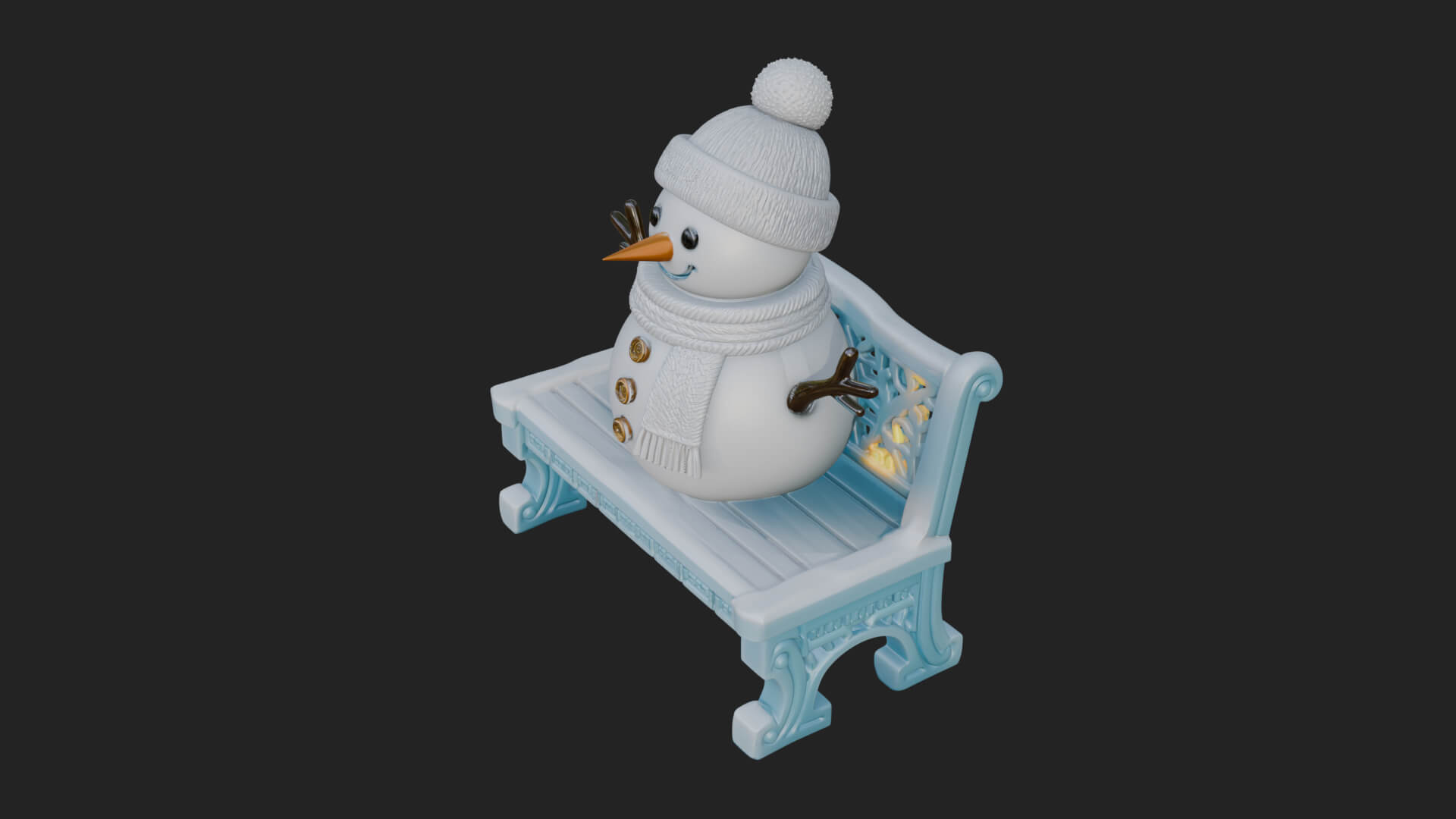 Snowman on Bench Statue Design 4 3D Print Model 3D Model