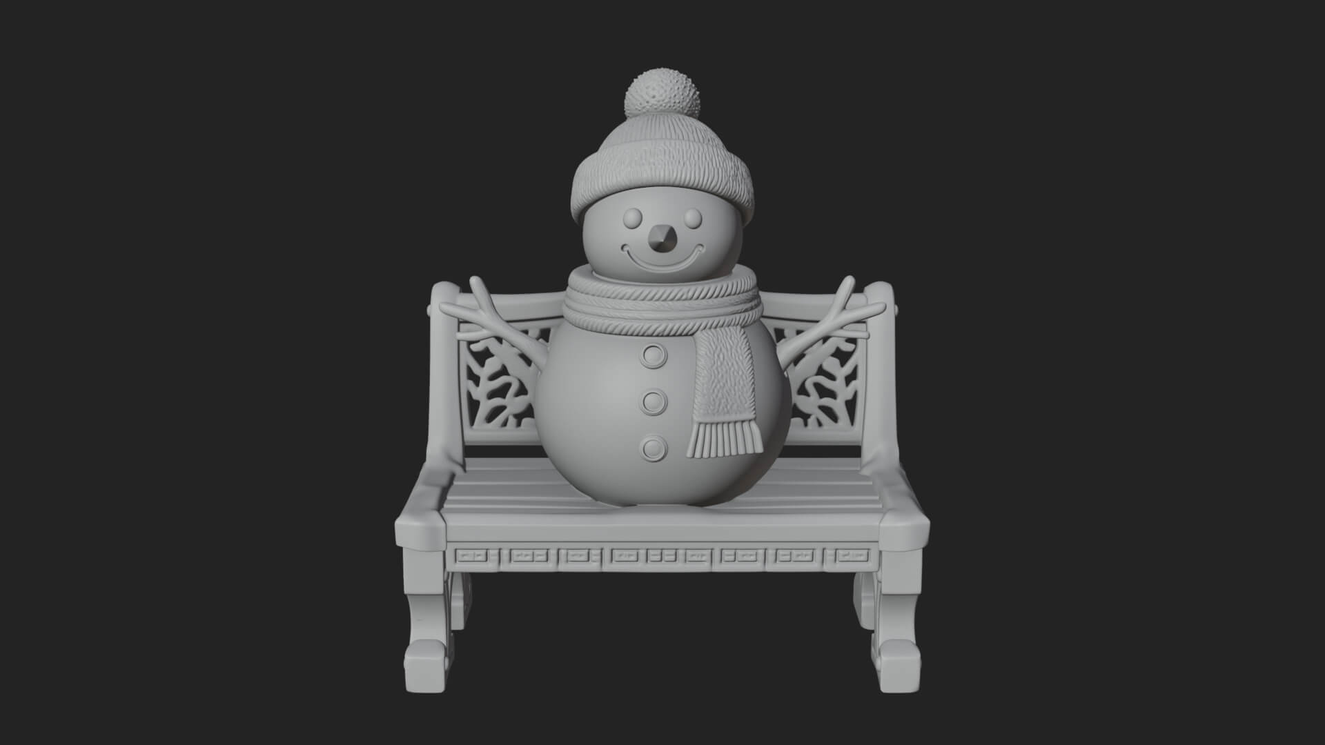 Snowman on Bench Statue Design 4 3D Print Model 3D Model