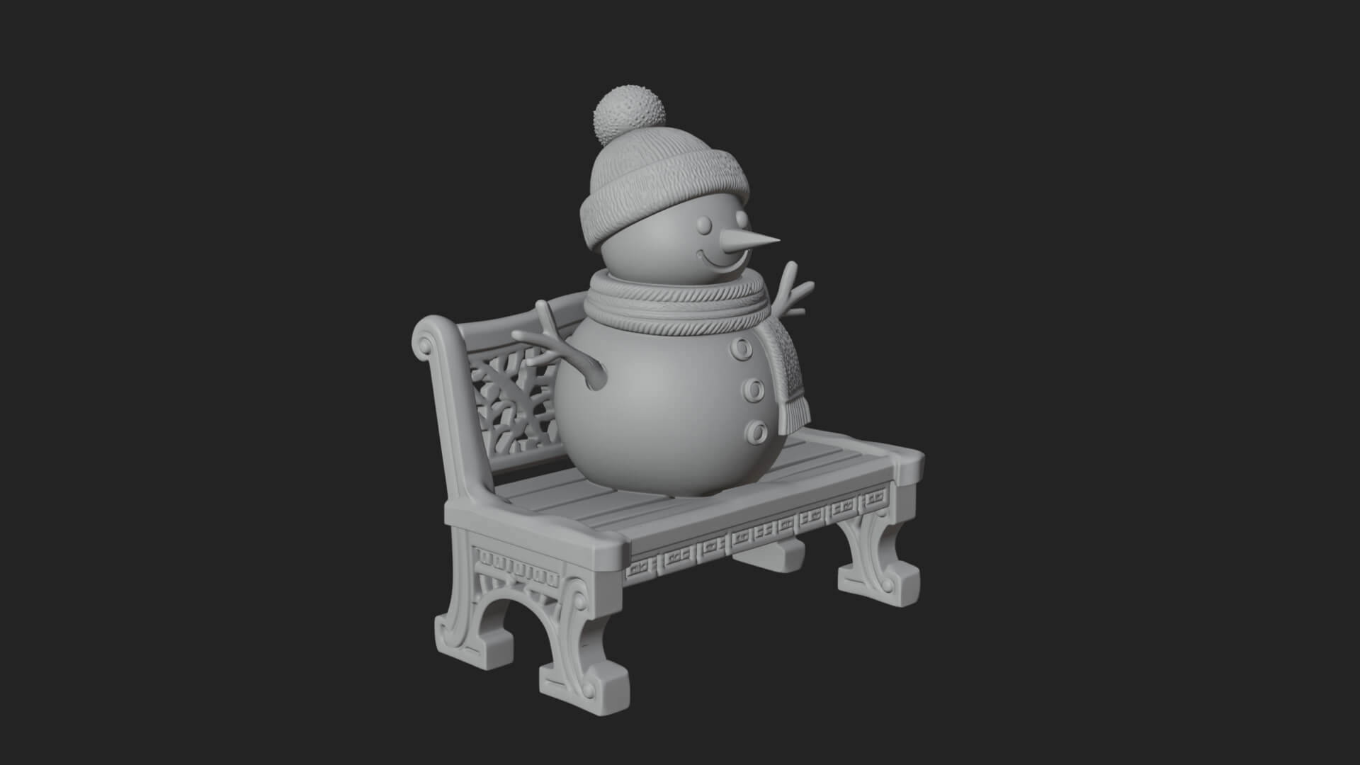 Snowman on Bench Statue Design 4 3D Print Model 3D Model