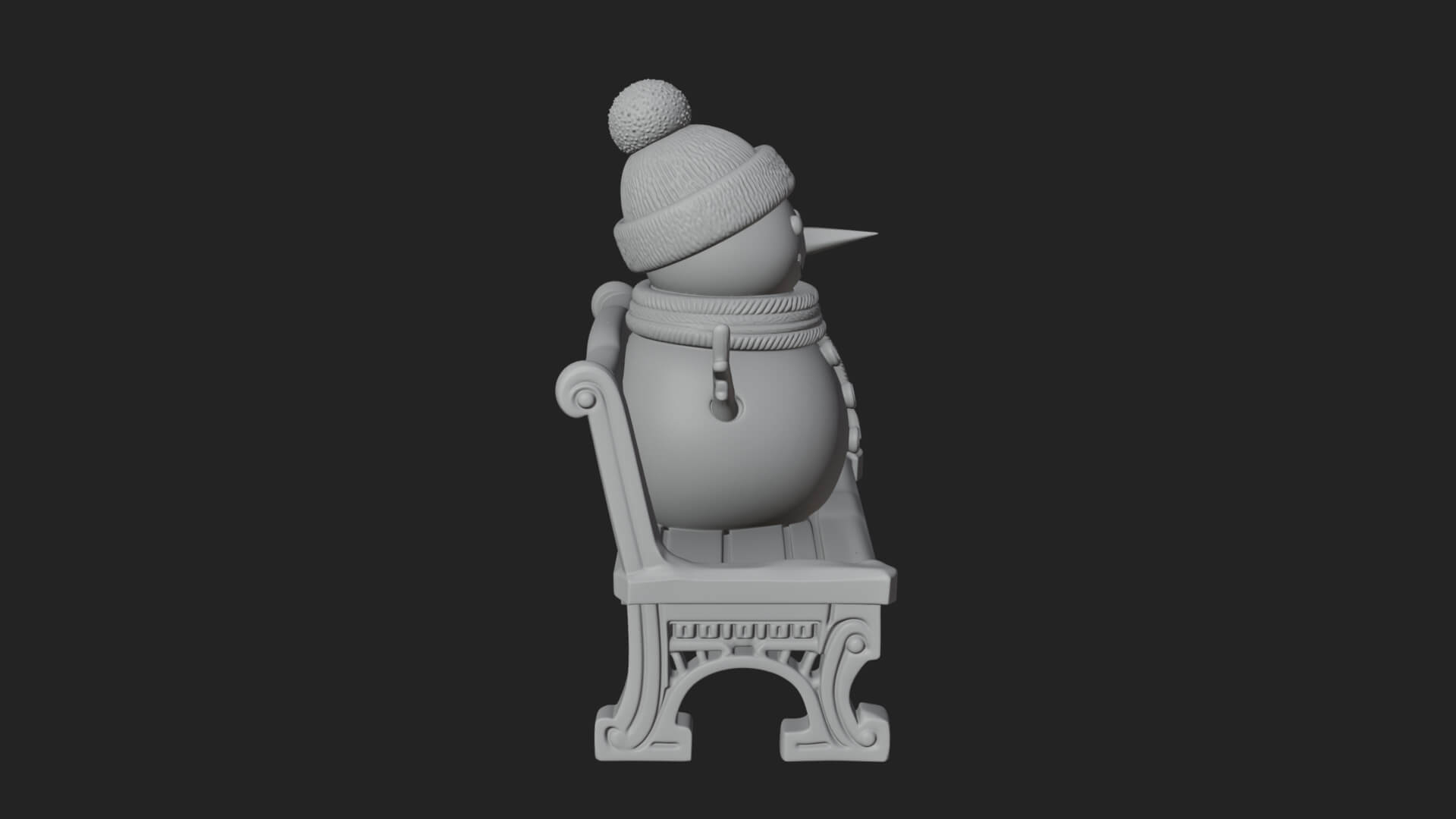 Snowman on Bench Statue Design 4 3D Print Model 3D Model