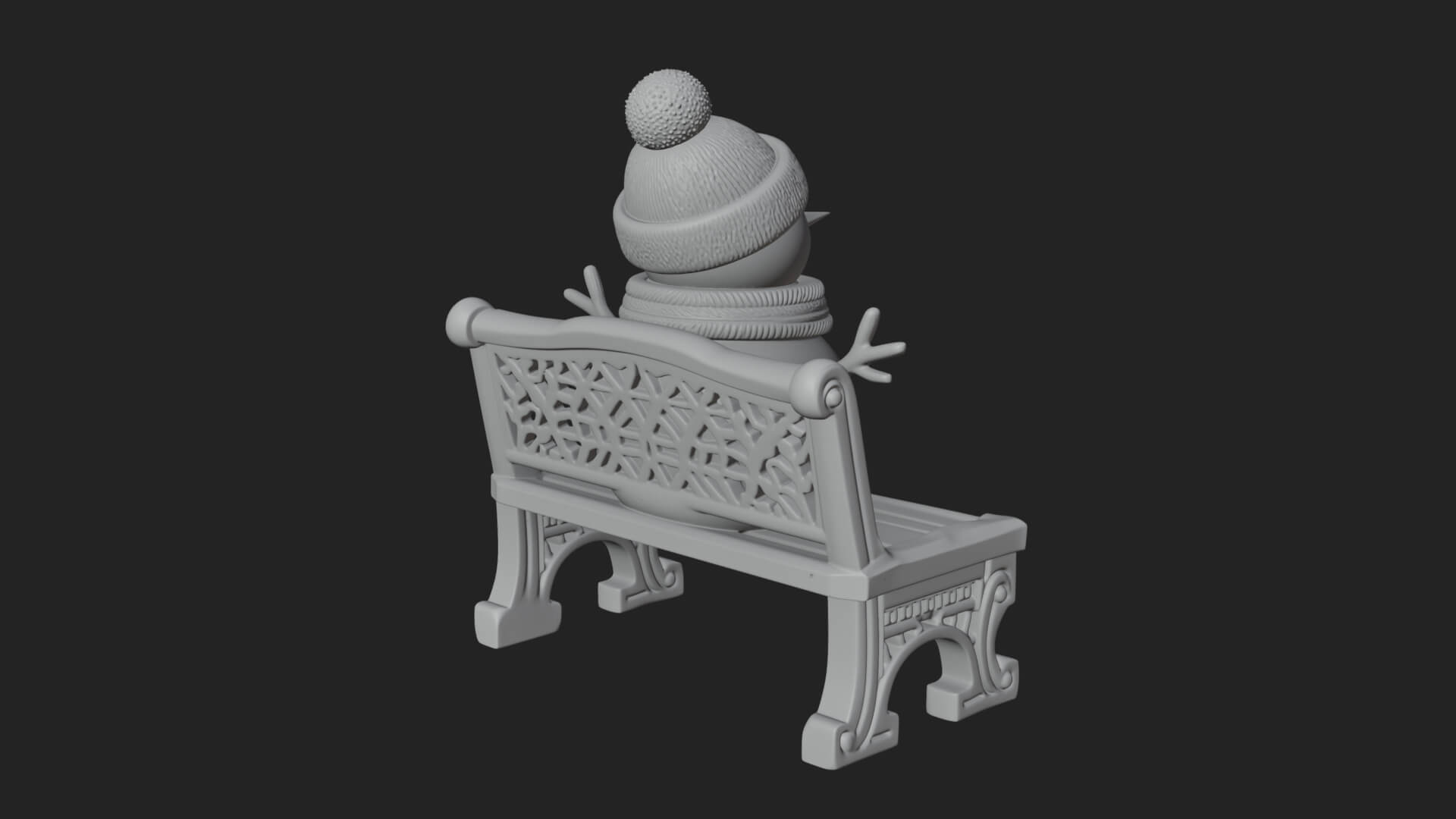 Snowman on Bench Statue Design 4 3D Print Model 3D Model