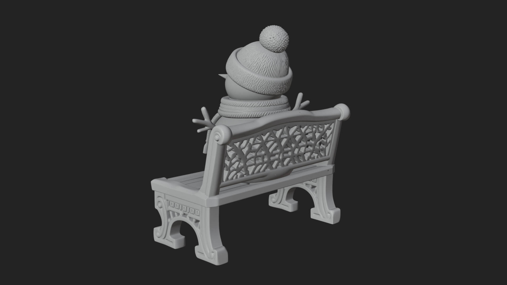 Snowman on Bench Statue Design 4 3D Print Model 3D Model