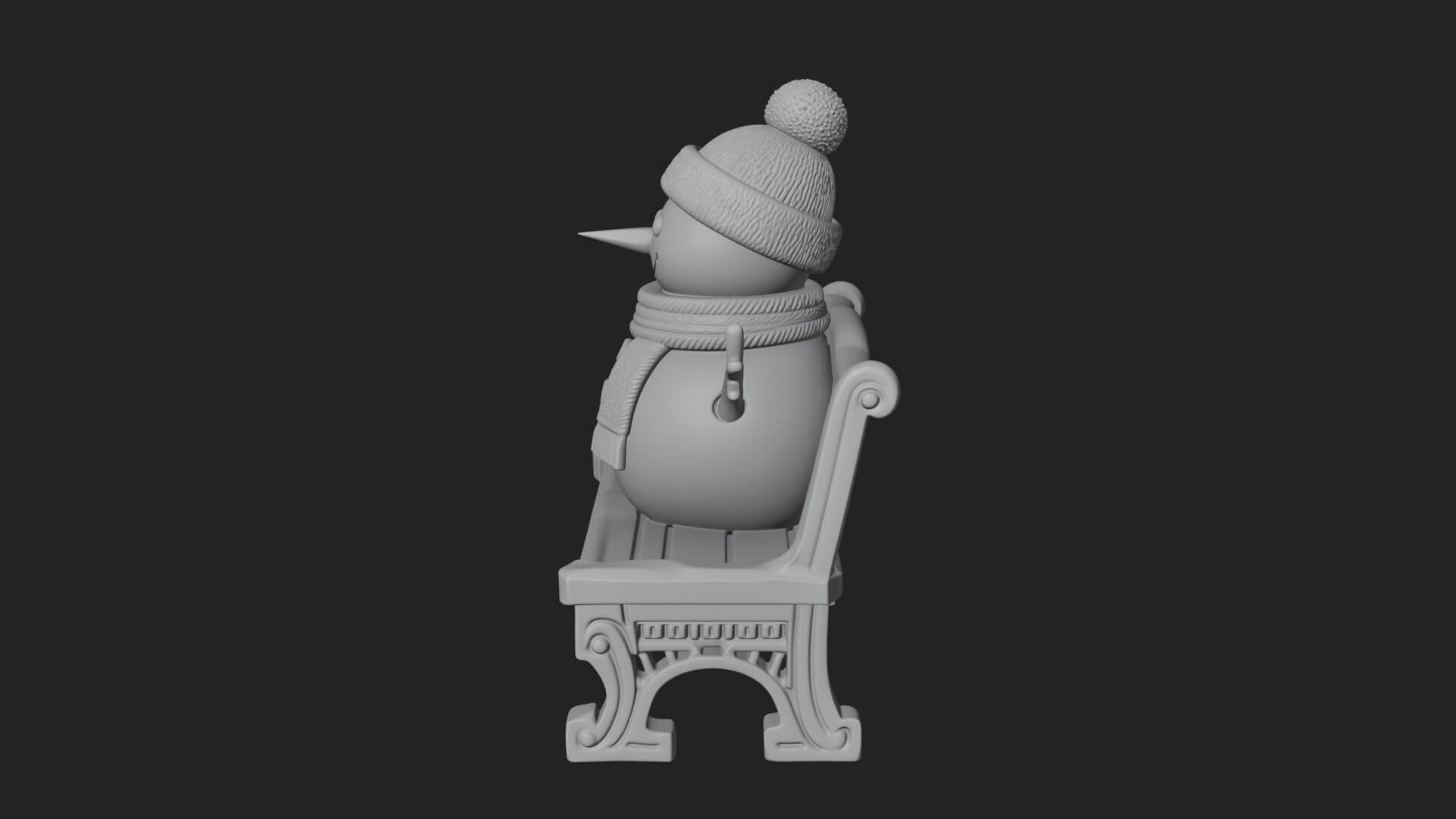 Snowman on Bench Statue Design 4 3D Print Model 3D Model
