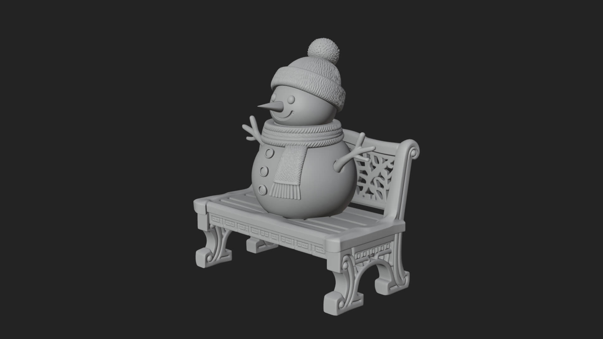 Snowman on Bench Statue Design 4 3D Print Model 3D Model