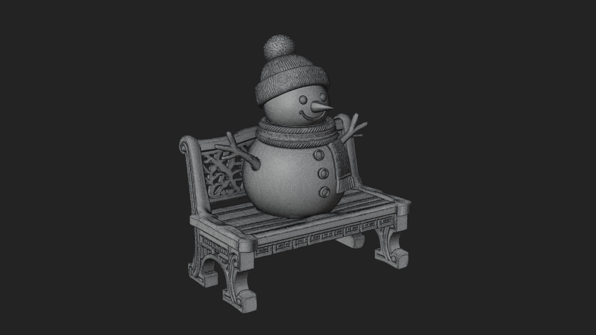 Snowman on Bench Statue Design 4 3D Print Model 3D Model