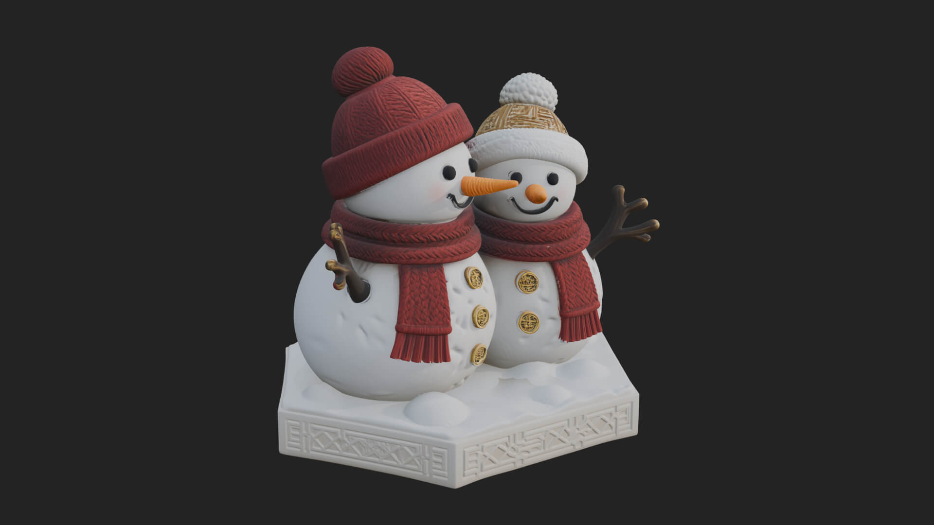 Snowman Pair Statue Design 1 3D Print Model 3D Model