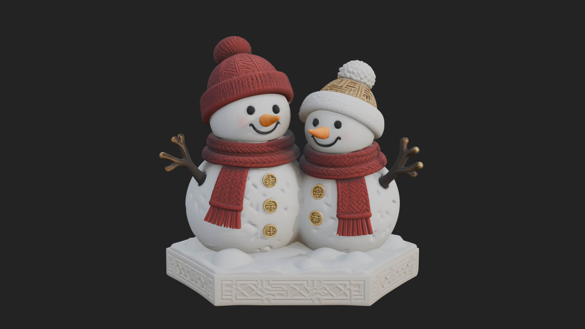 Snowman Pair Statue Design 1 3D Print Model 3D Model