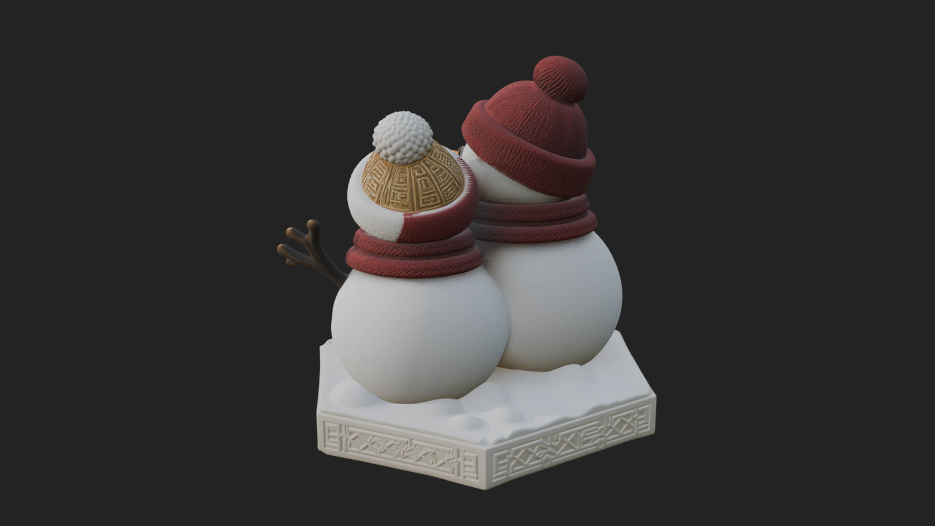 Snowman Pair Statue Design 1 3D Print Model 3D Model