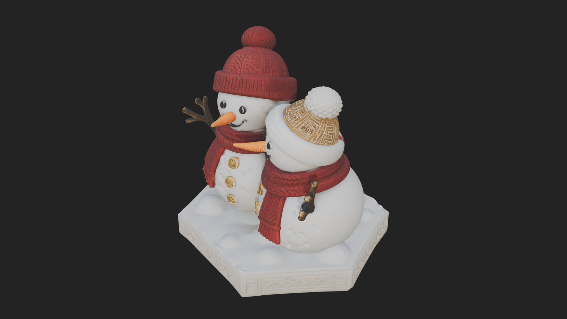 Snowman Pair Statue Design 1 3D Print Model 3D Model