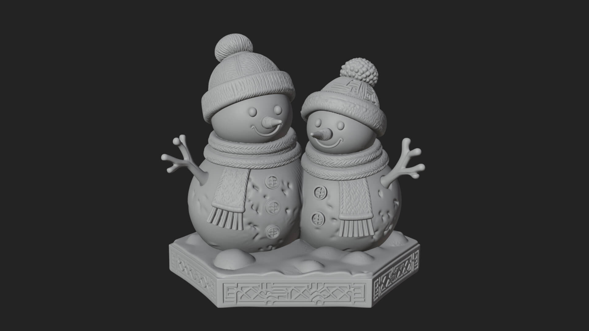 Snowman Pair Statue Design 1 3D Print Model 3D Model