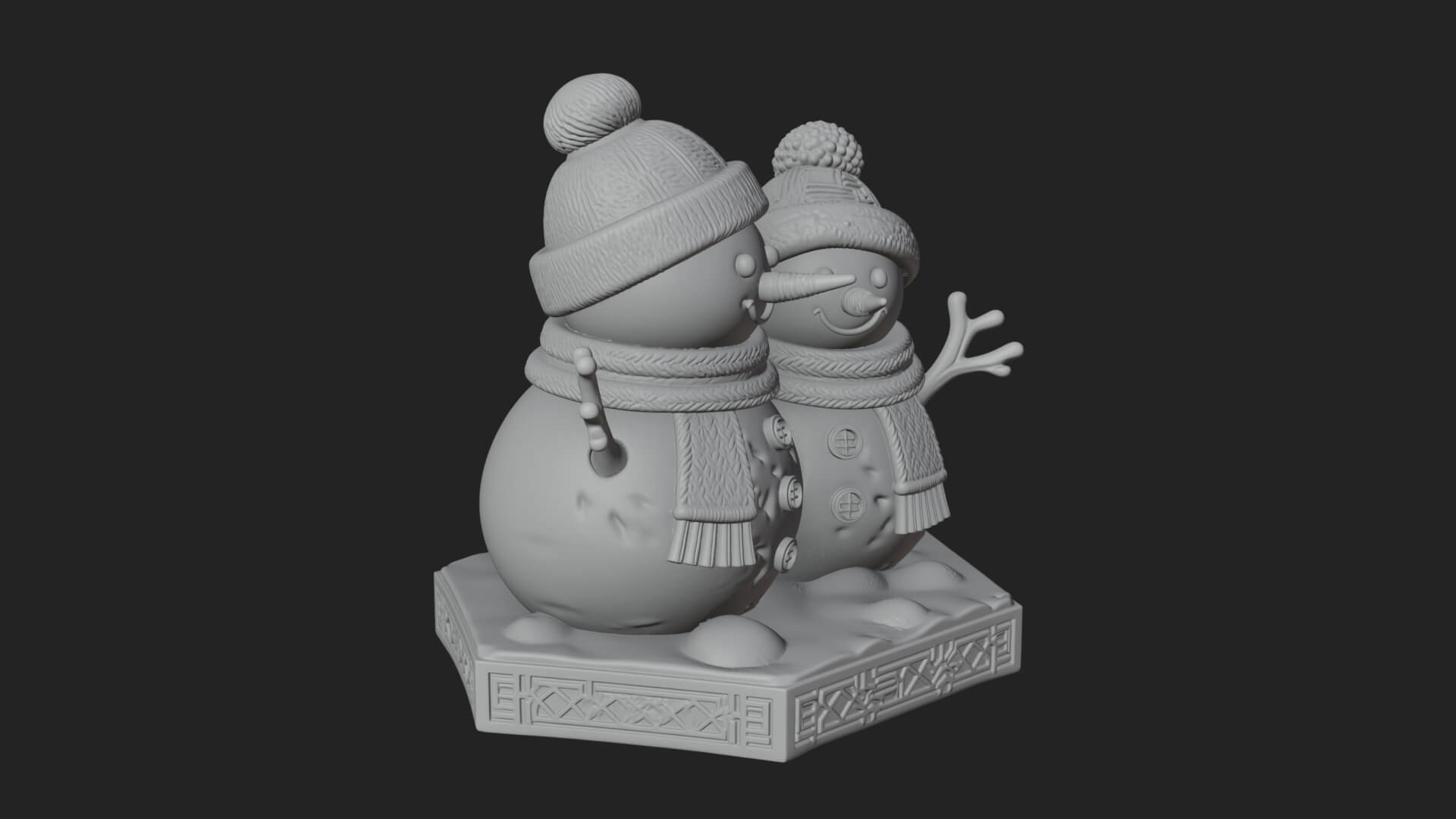 Snowman Pair Statue Design 1 3D Print Model 3D Model