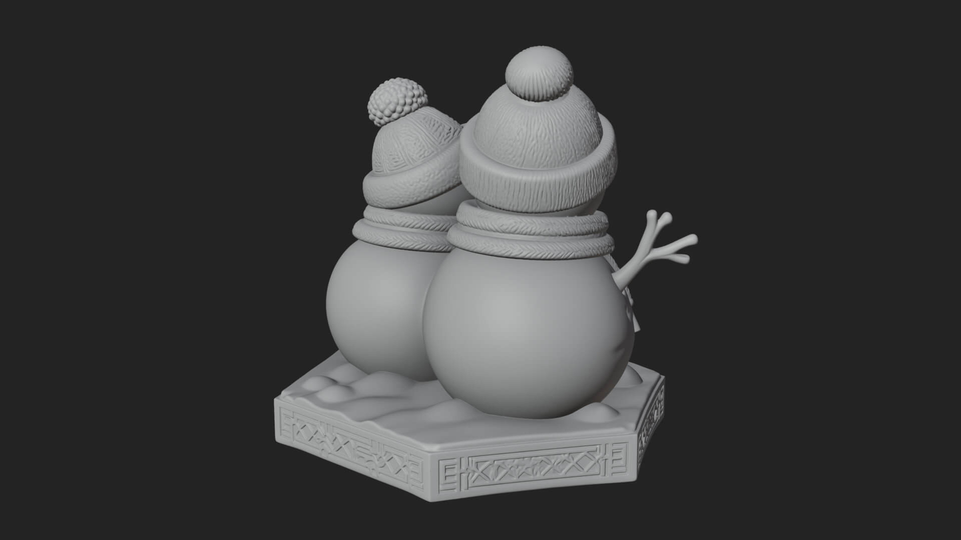 Snowman Pair Statue Design 1 3D Print Model 3D Model