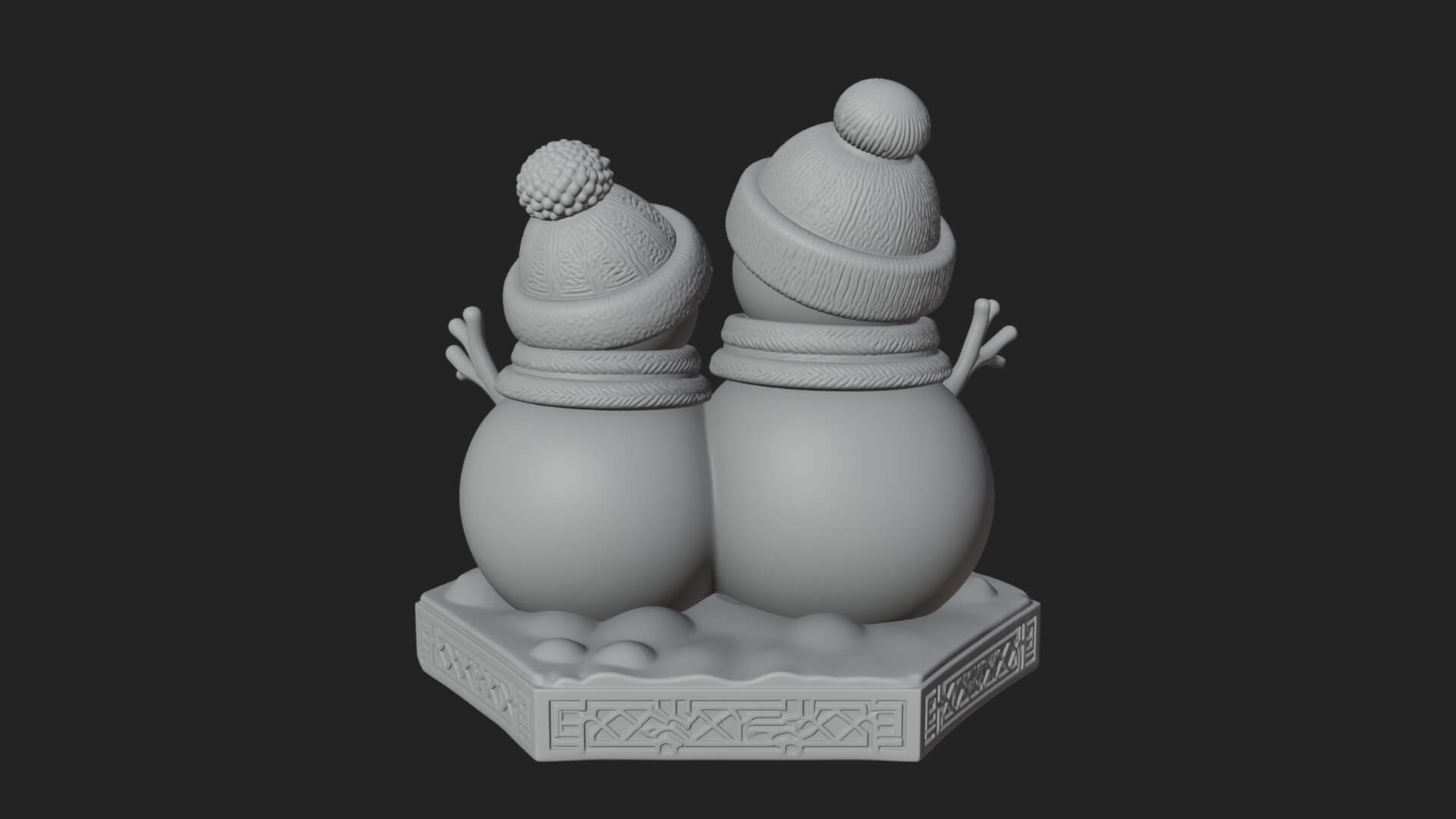 Snowman Pair Statue Design 1 3D Print Model 3D Model