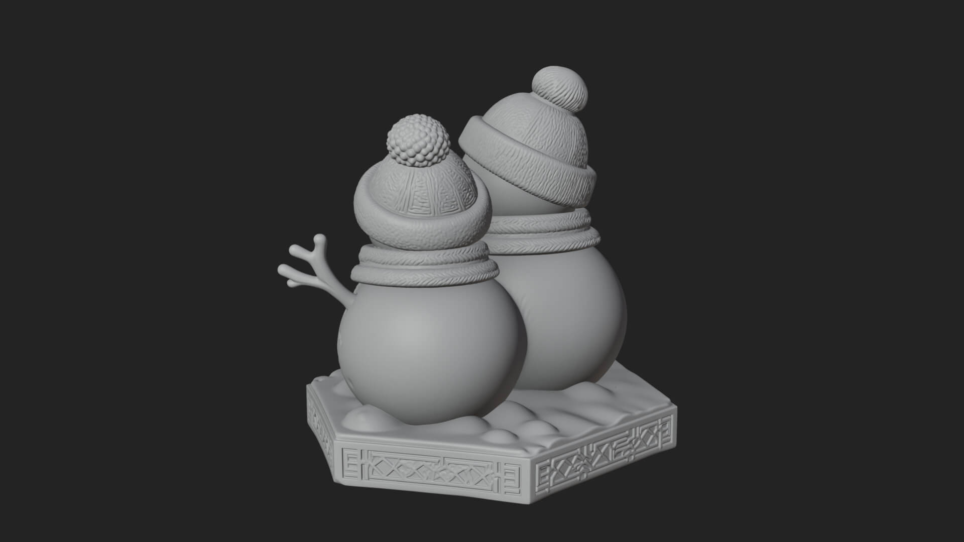 Snowman Pair Statue Design 1 3D Print Model 3D Model