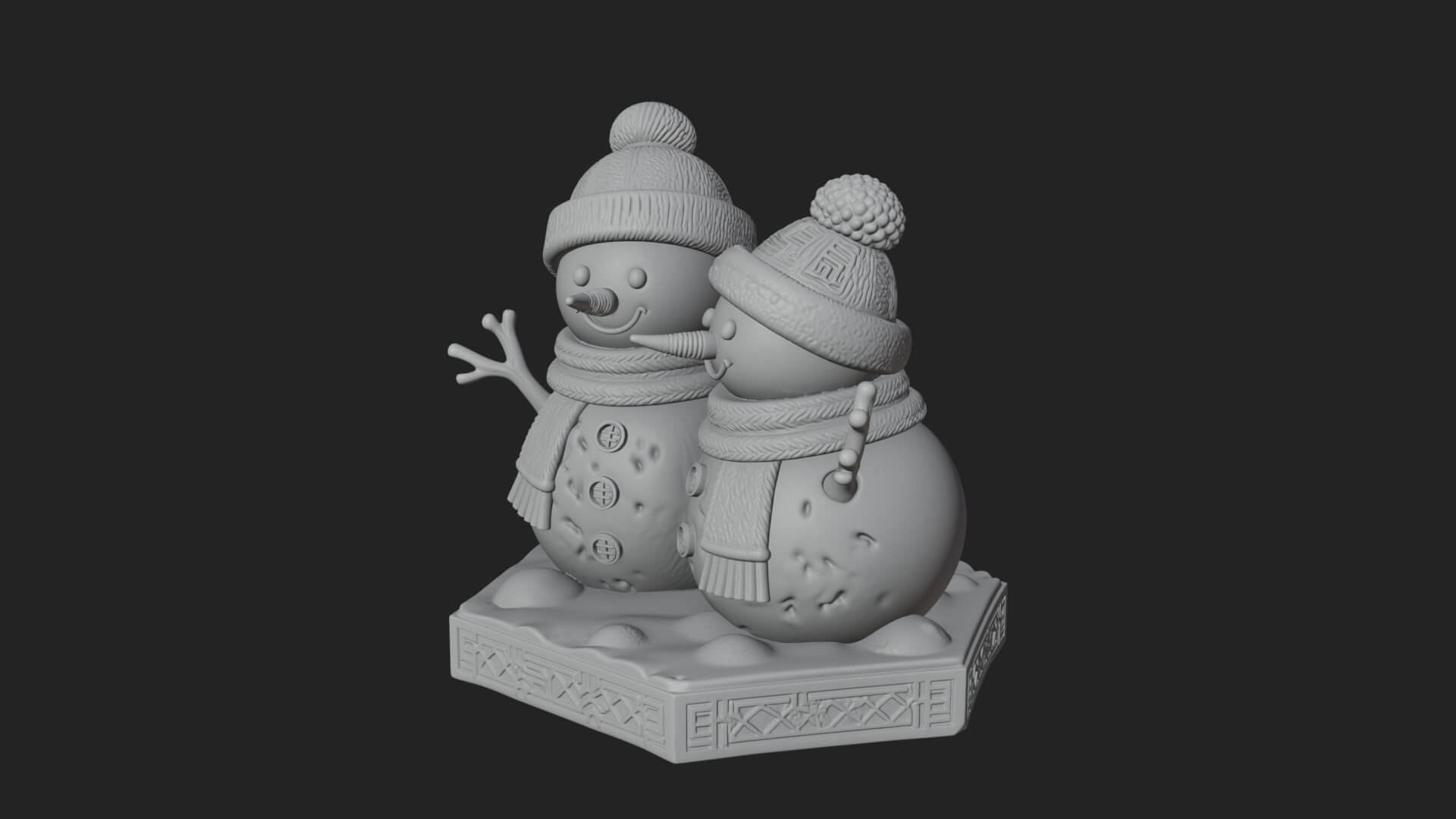 Snowman Pair Statue Design 1 3D Print Model 3D Model