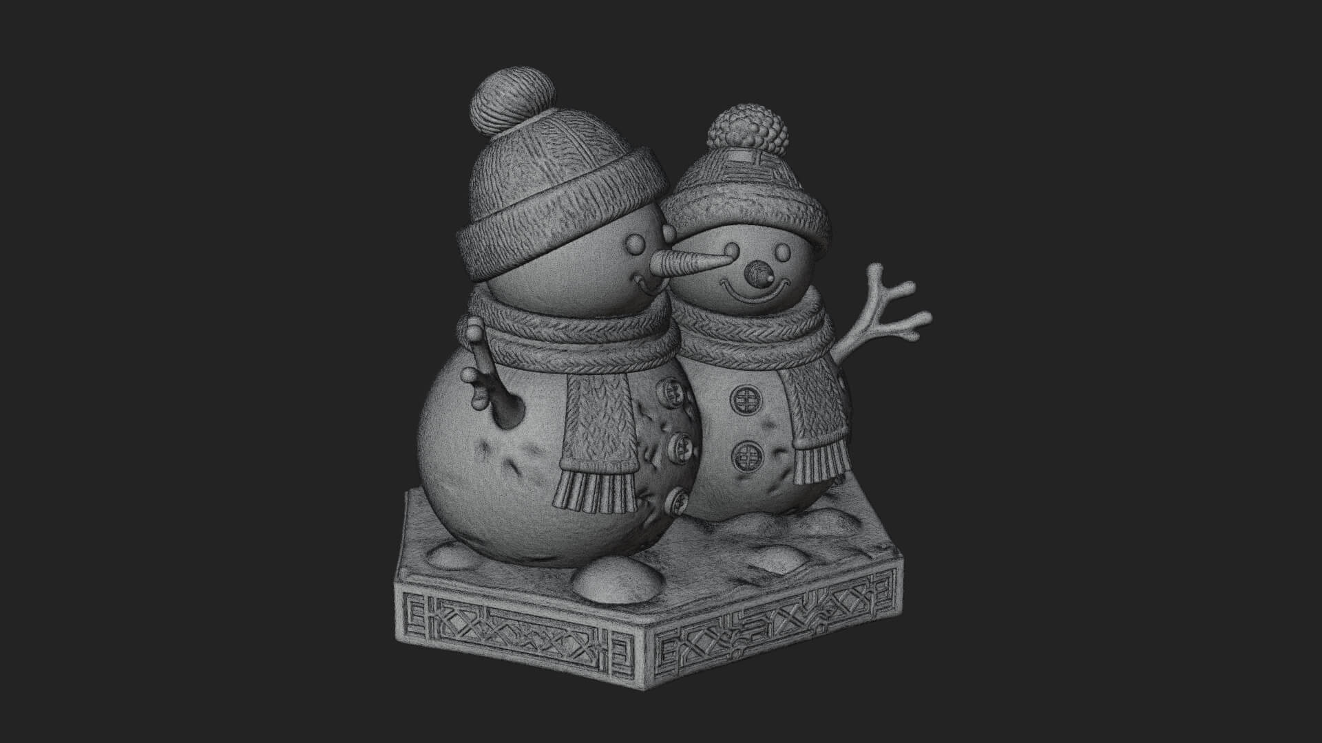 Snowman Pair Statue Design 1 3D Print Model 3D Model