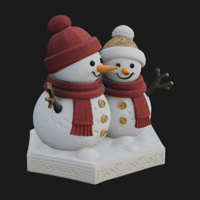 Snowman Pair Statue Design 1 3D Print Model