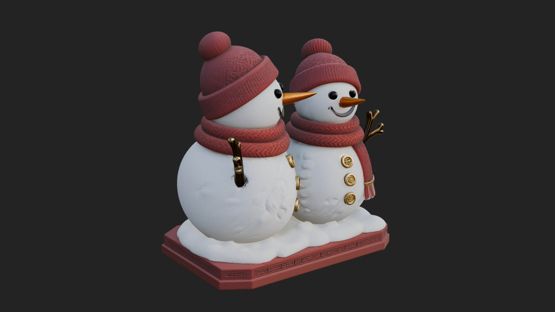 Snowman Pair Statue Design 2 3D Print Model 3D Model
