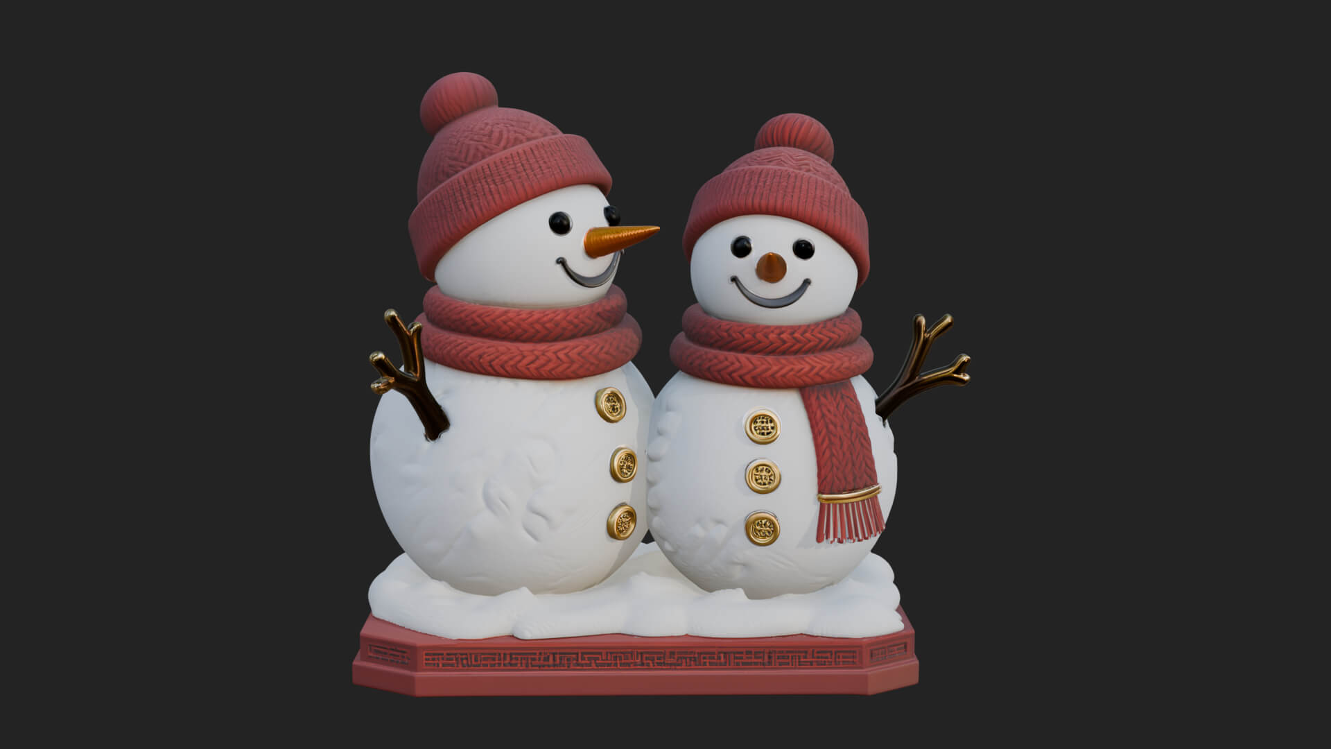 Snowman Pair Statue Design 2 3D Print Model 3D Model