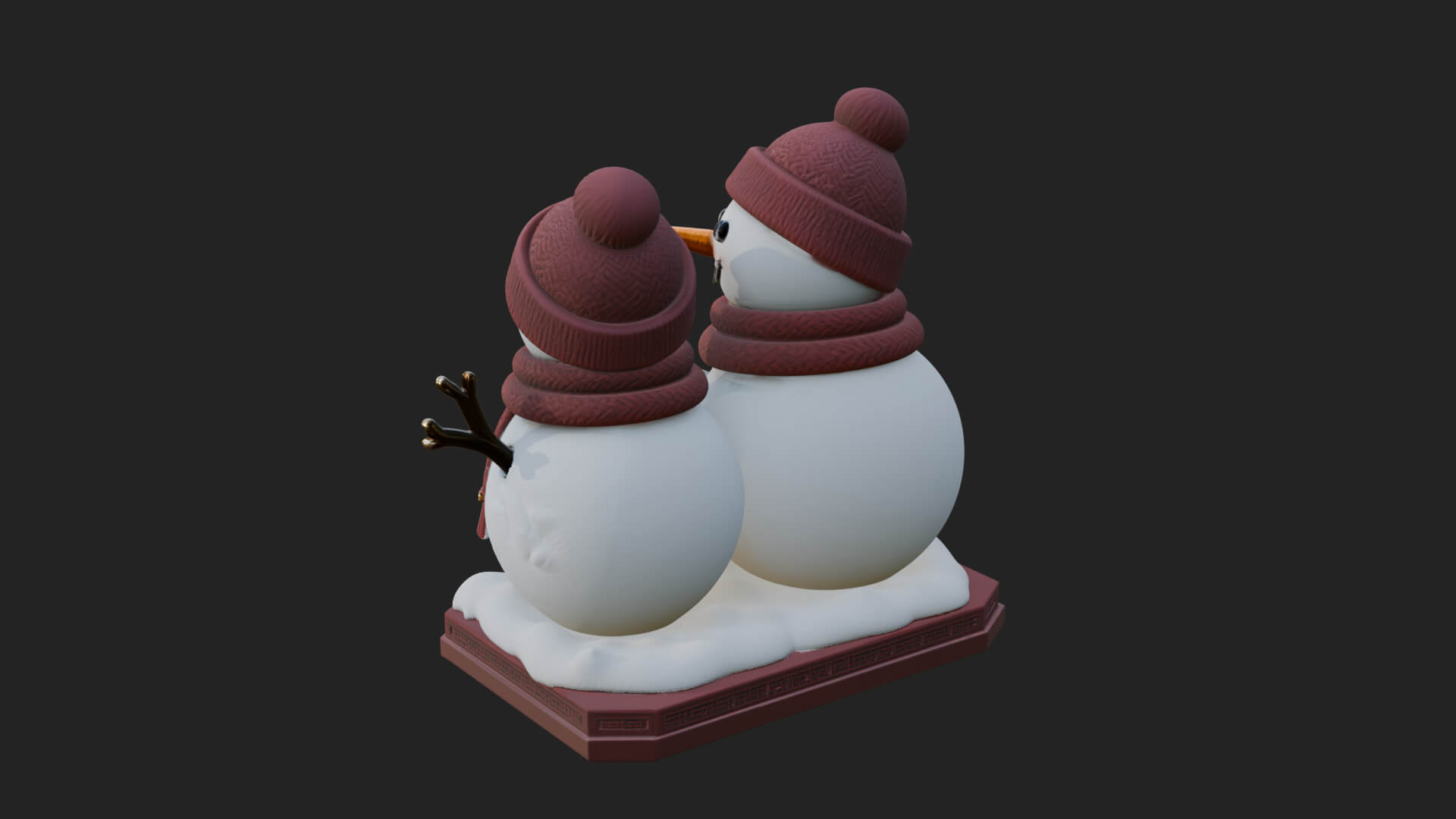 Snowman Pair Statue Design 2 3D Print Model 3D Model
