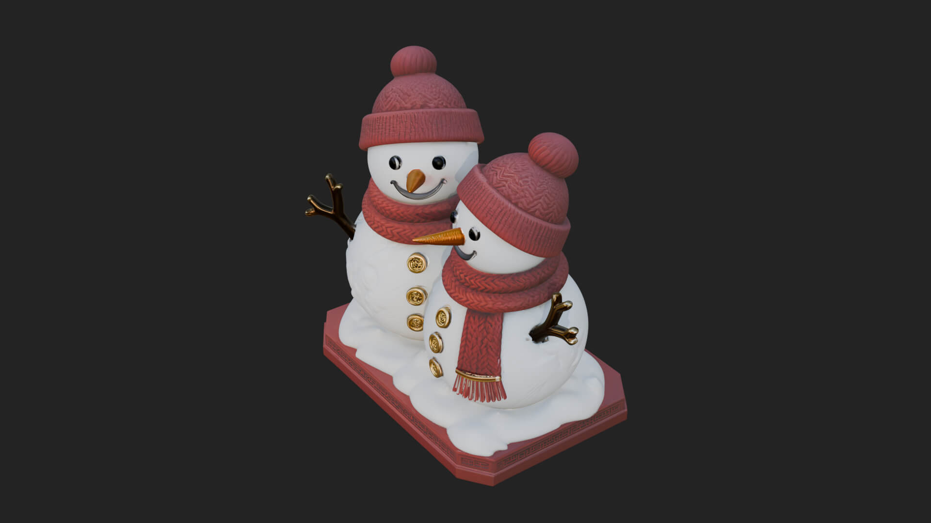 Snowman Pair Statue Design 2 3D Print Model 3D Model
