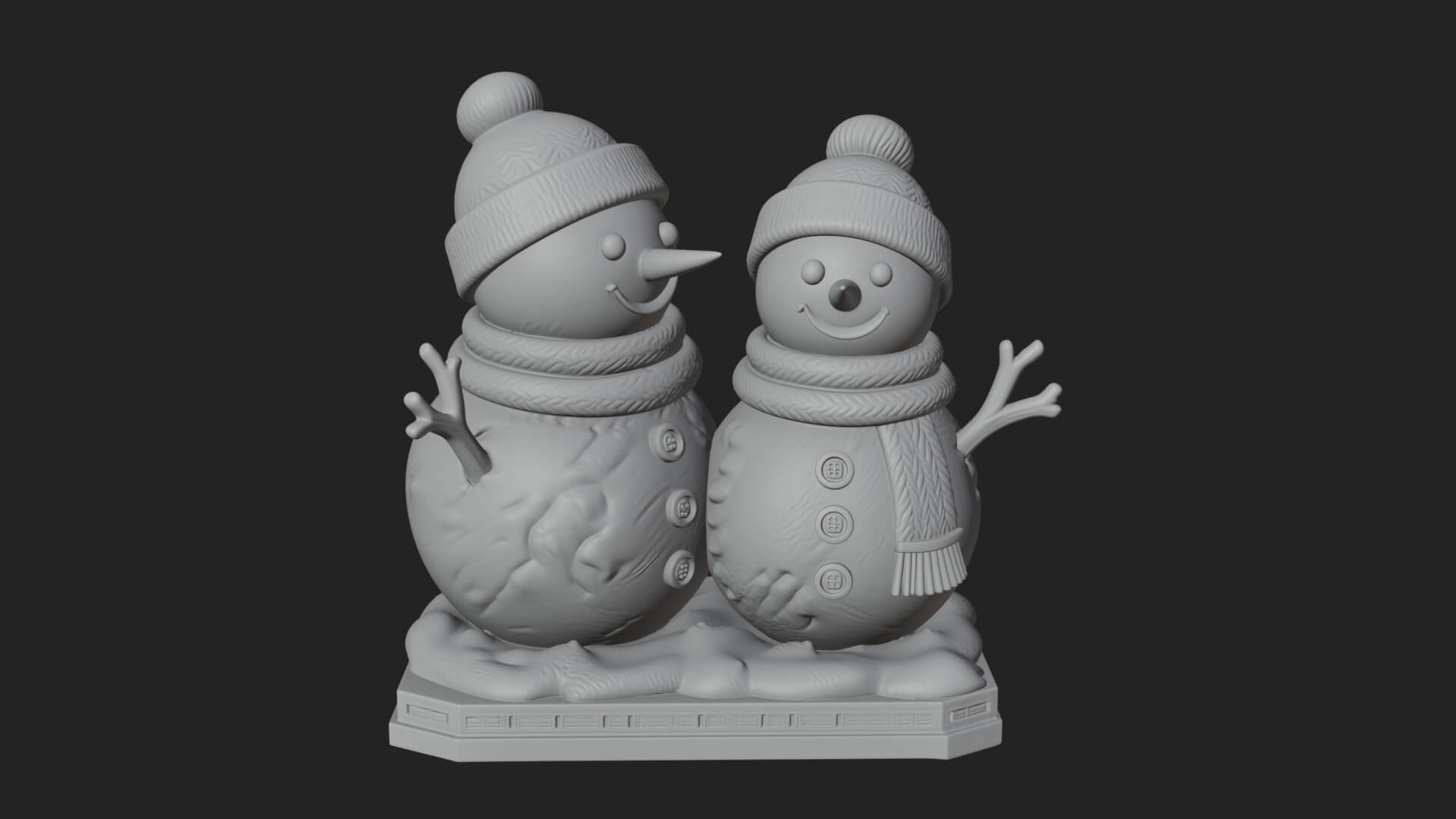 Snowman Pair Statue Design 2 3D Print Model 3D Model