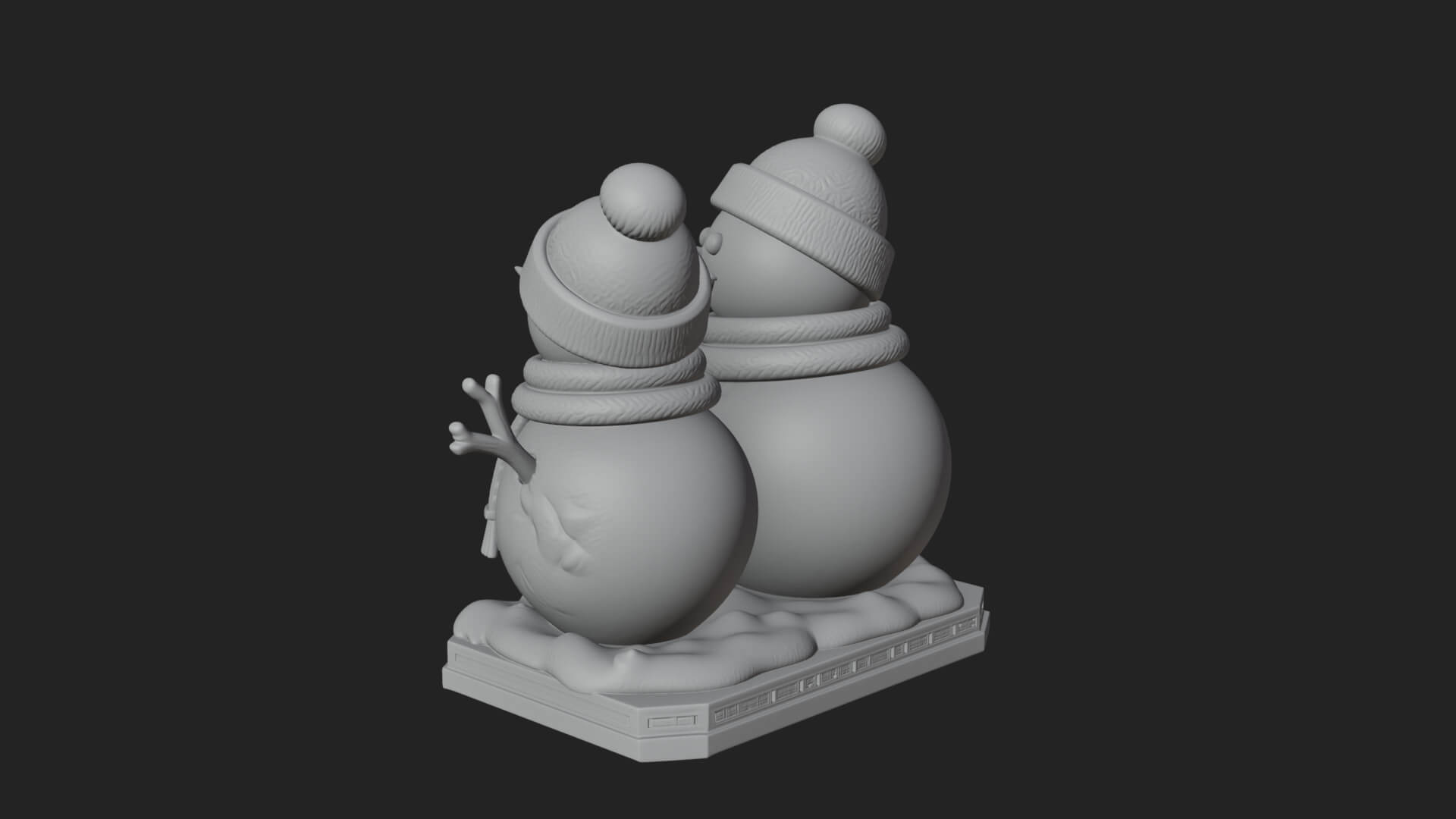 Snowman Pair Statue Design 2 3D Print Model 3D Model