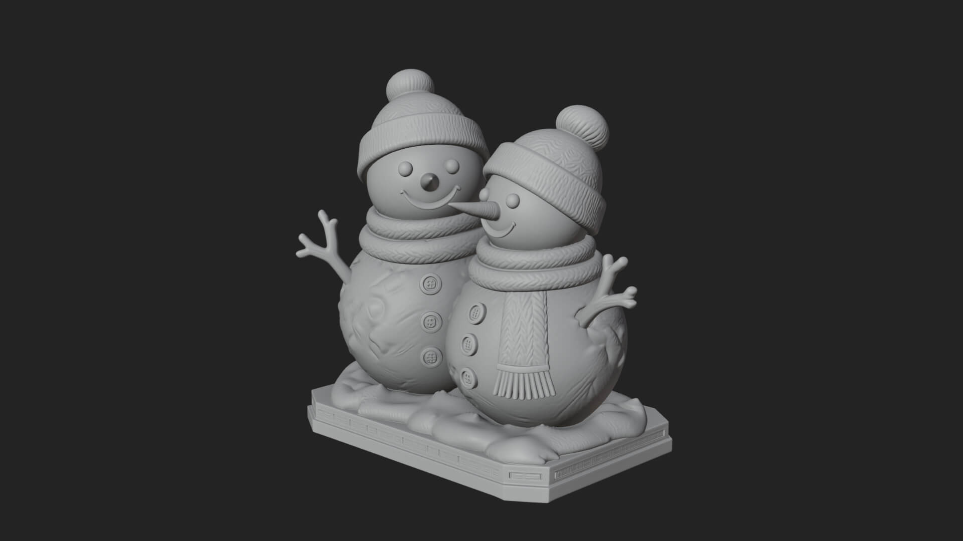 Snowman Pair Statue Design 2 3D Print Model 3D Model