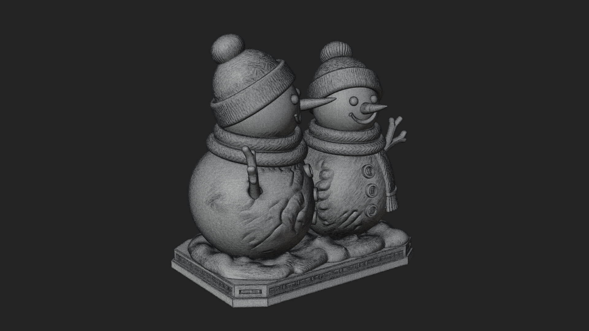 Snowman Pair Statue Design 2 3D Print Model 3D Model
