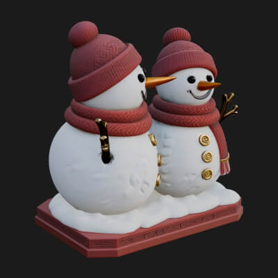 Snowman Pair Statue Design 2 3D Print Model