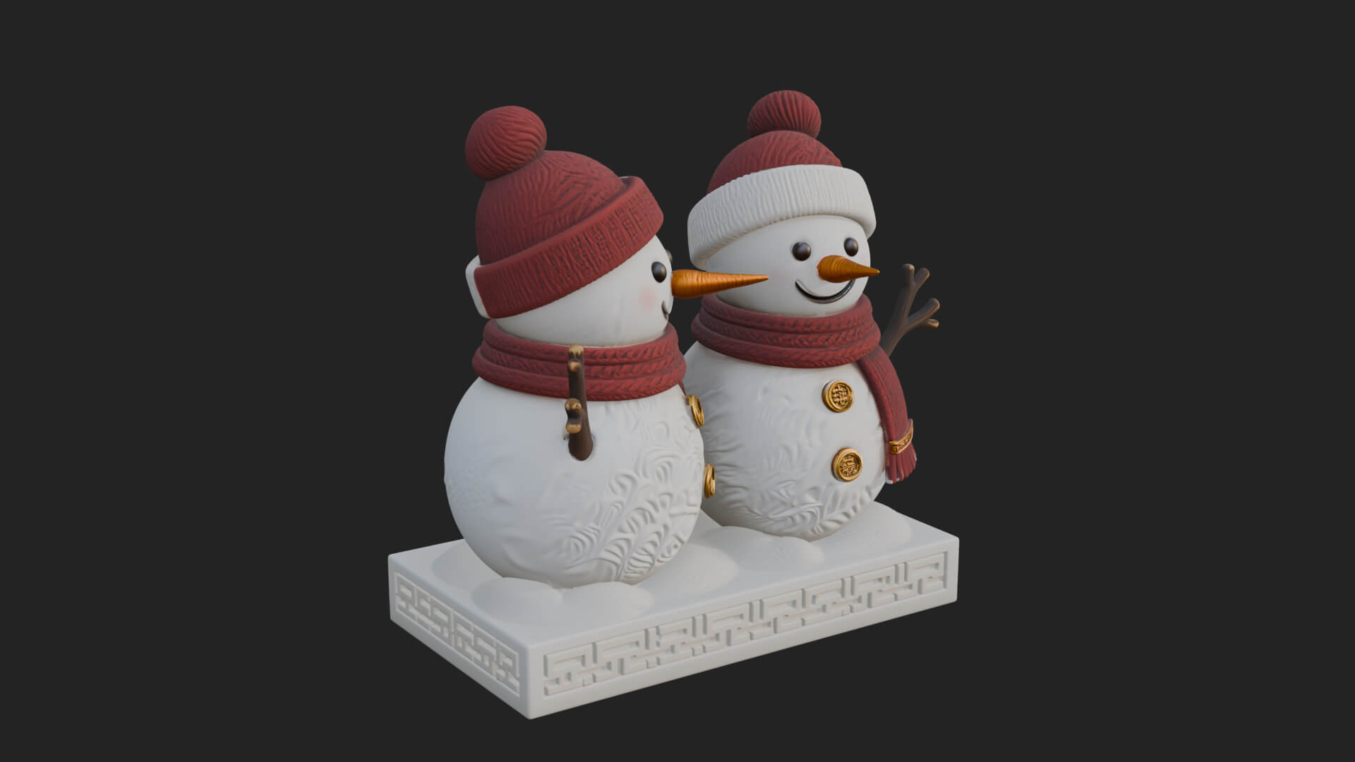 Snowman Pair Statue Design 3 3D Print Model 3D Model