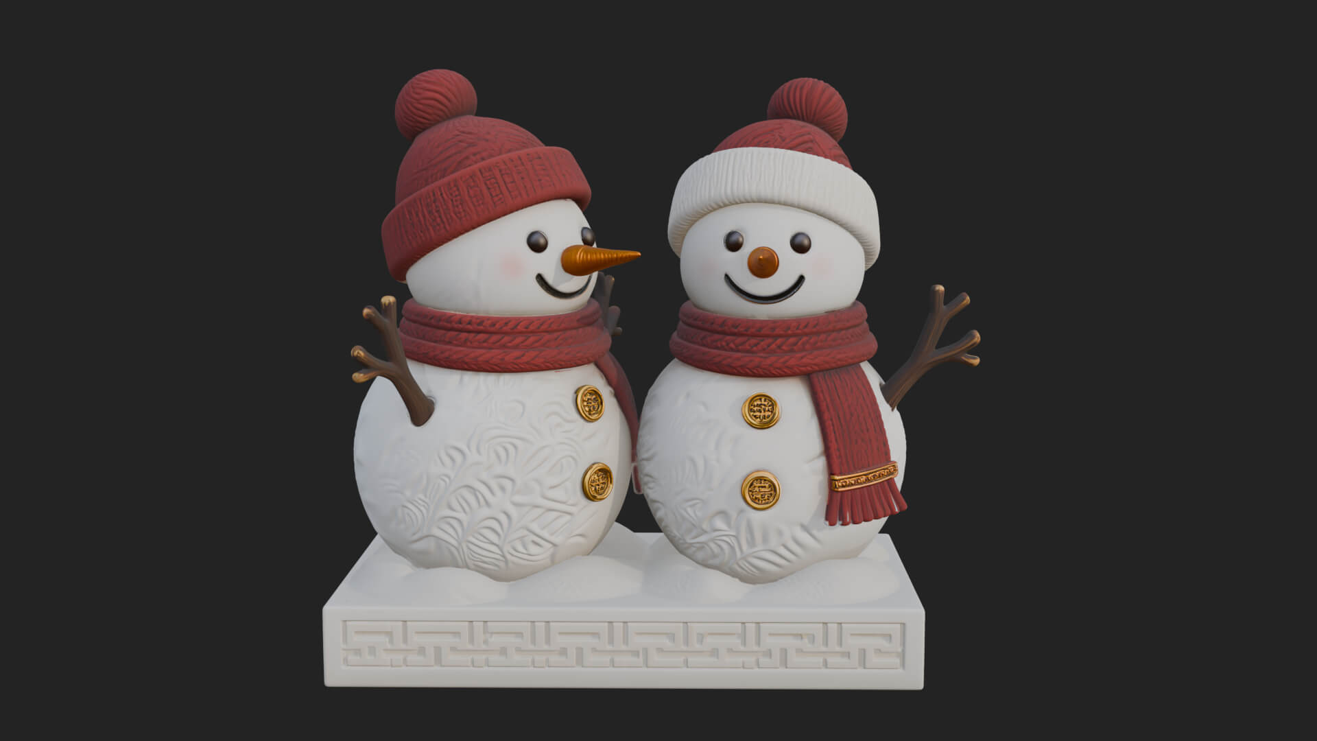 Snowman Pair Statue Design 3 3D Print Model 3D Model