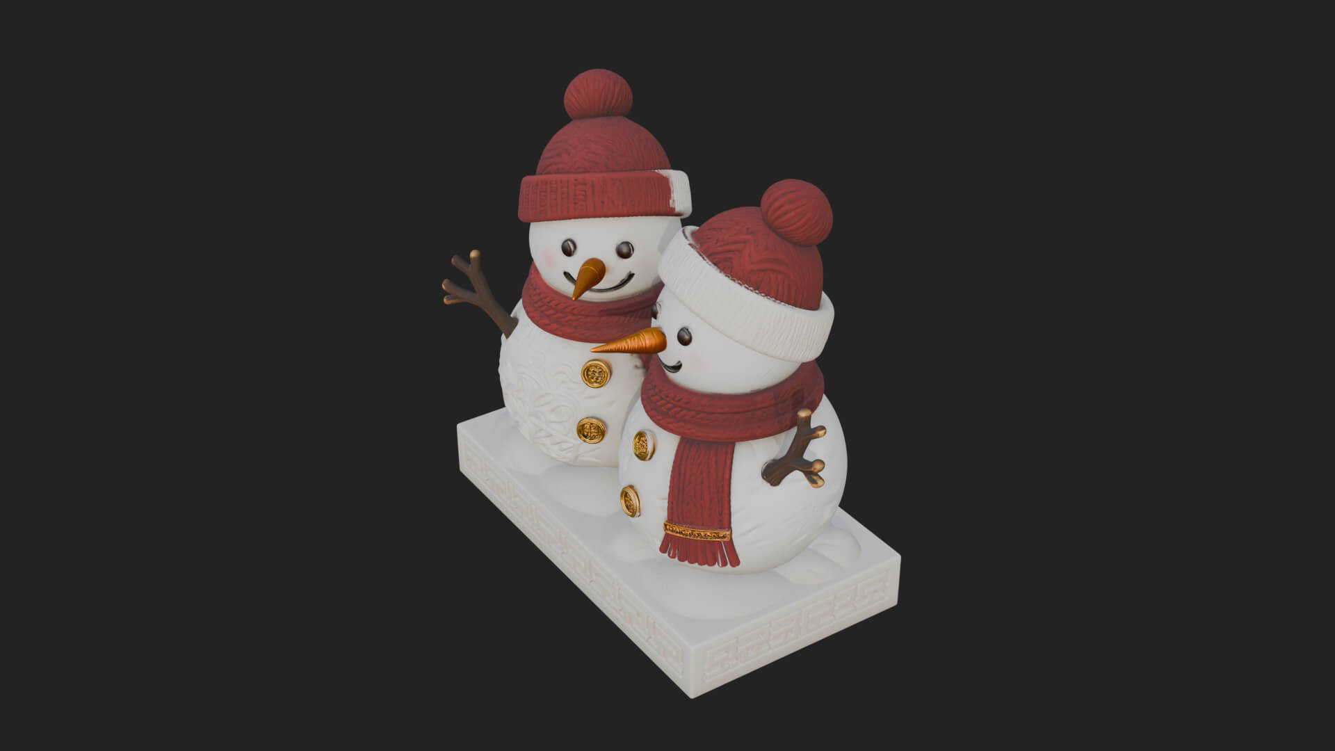 Snowman Pair Statue Design 3 3D Print Model 3D Model
