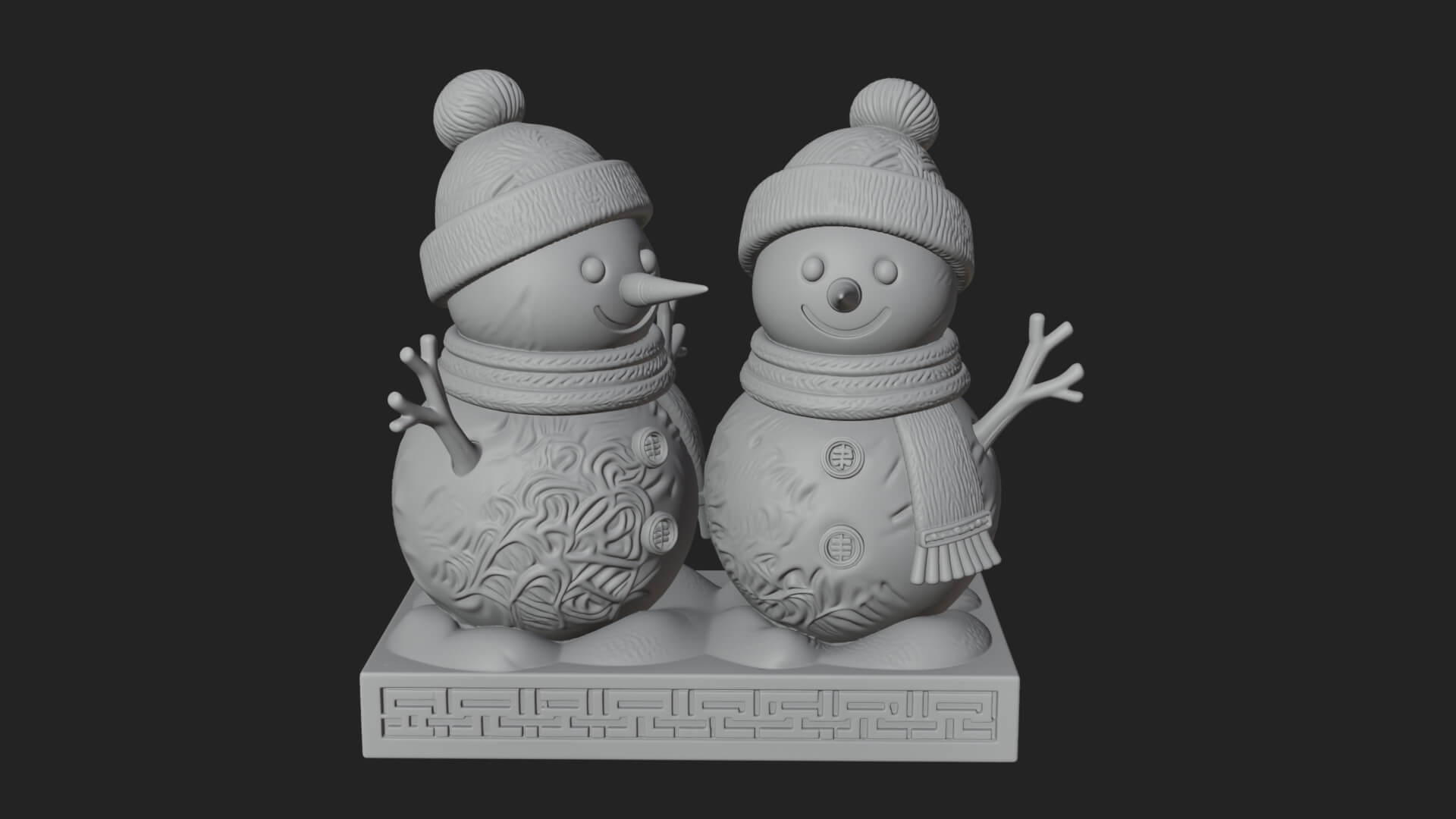 Snowman Pair Statue Design 3 3D Print Model 3D Model