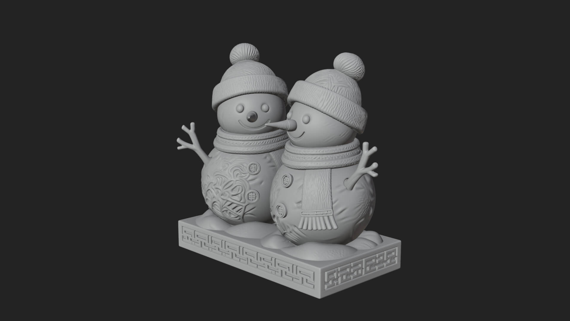 Snowman Pair Statue Design 3 3D Print Model 3D Model