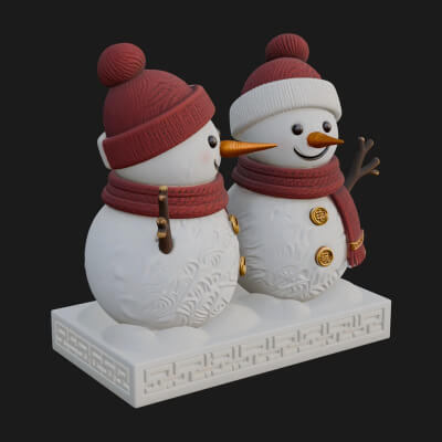Snowman Pair Statue Design 3 3D Print Model