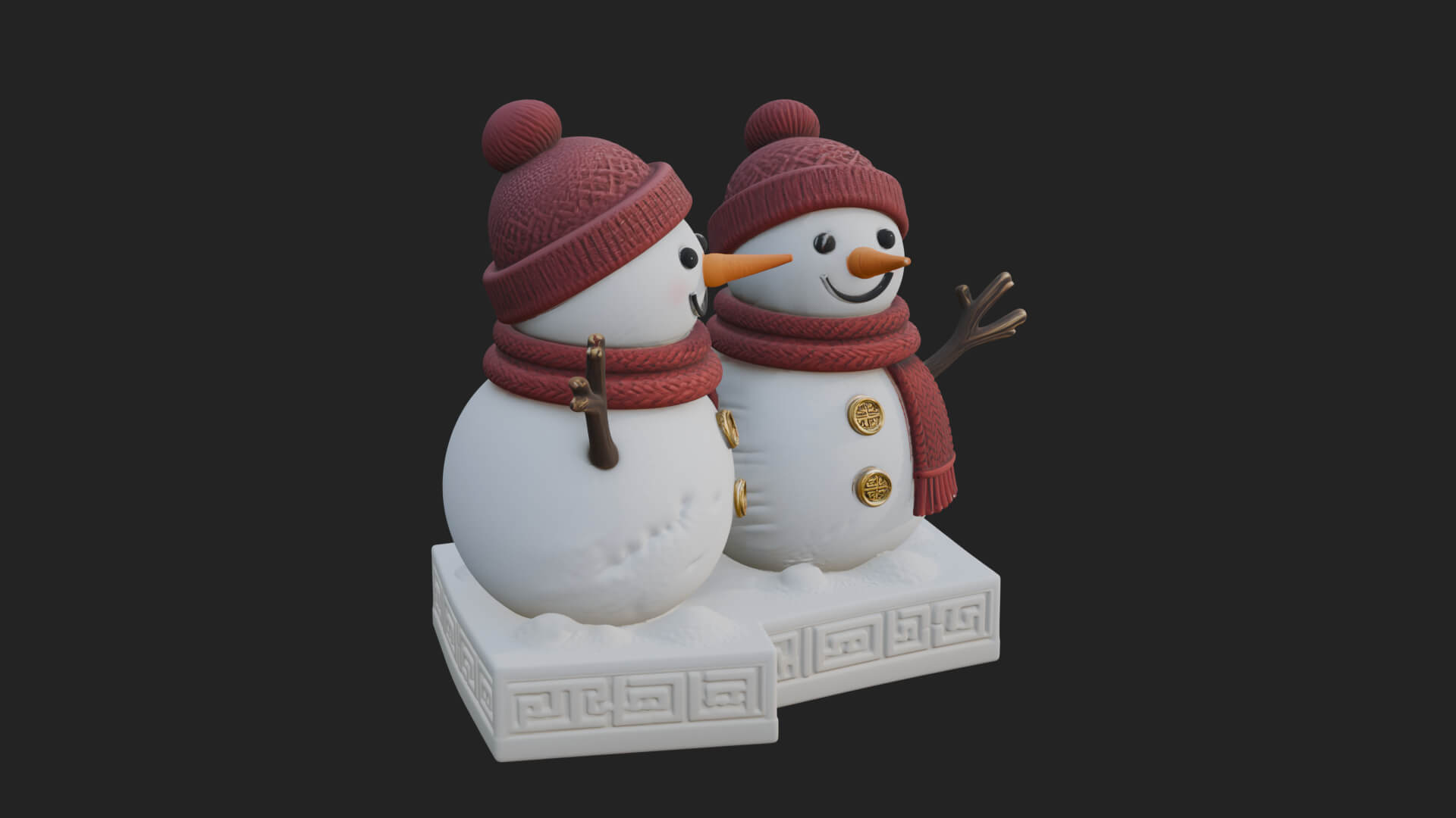 Snowman Pair Statue Design 4 3D Print Model 3D Model