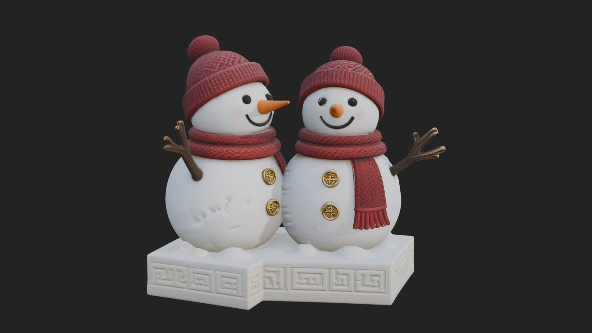 Snowman Pair Statue Design 4 3D Print Model 3D Model