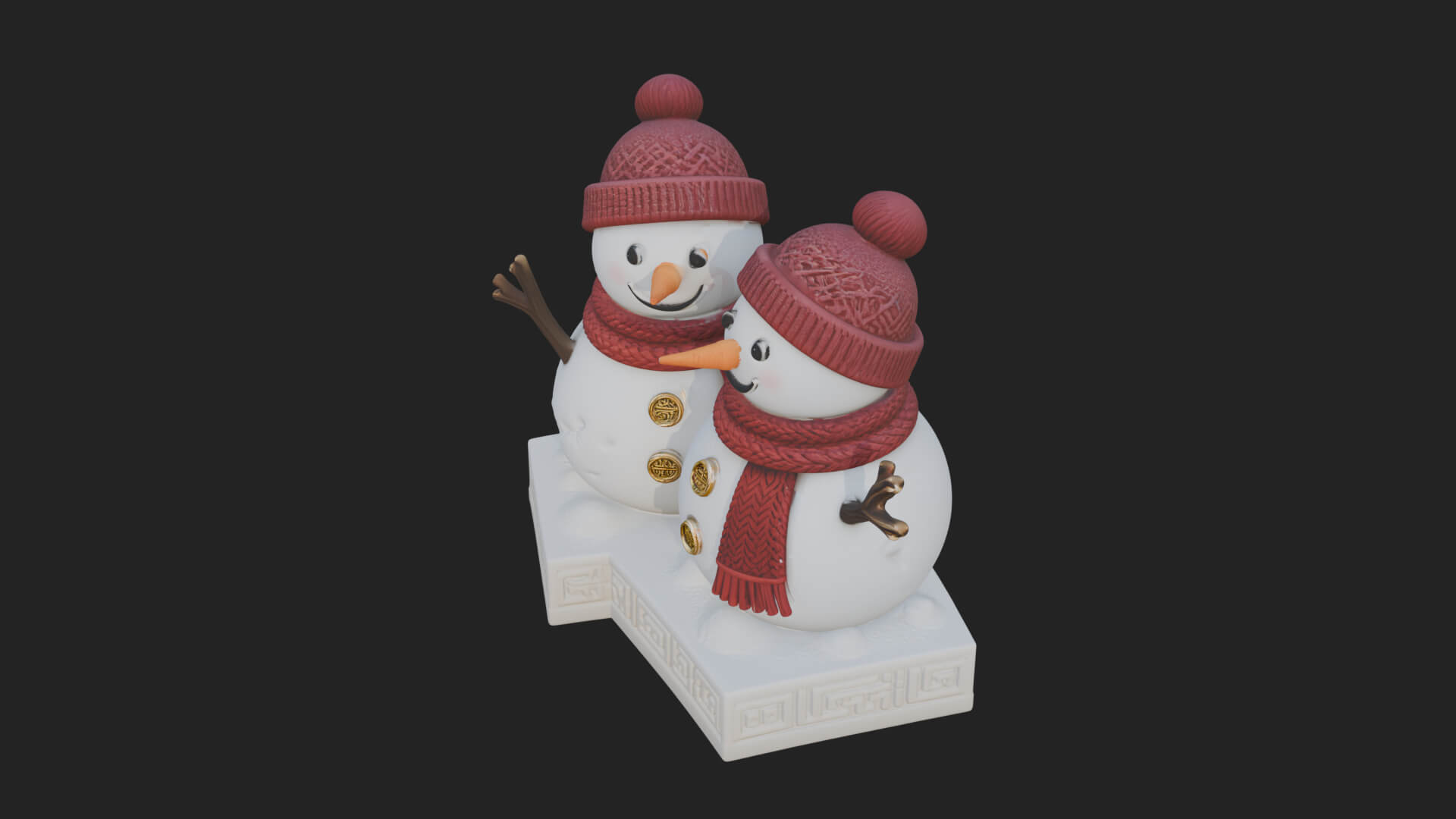Snowman Pair Statue Design 4 3D Print Model 3D Model