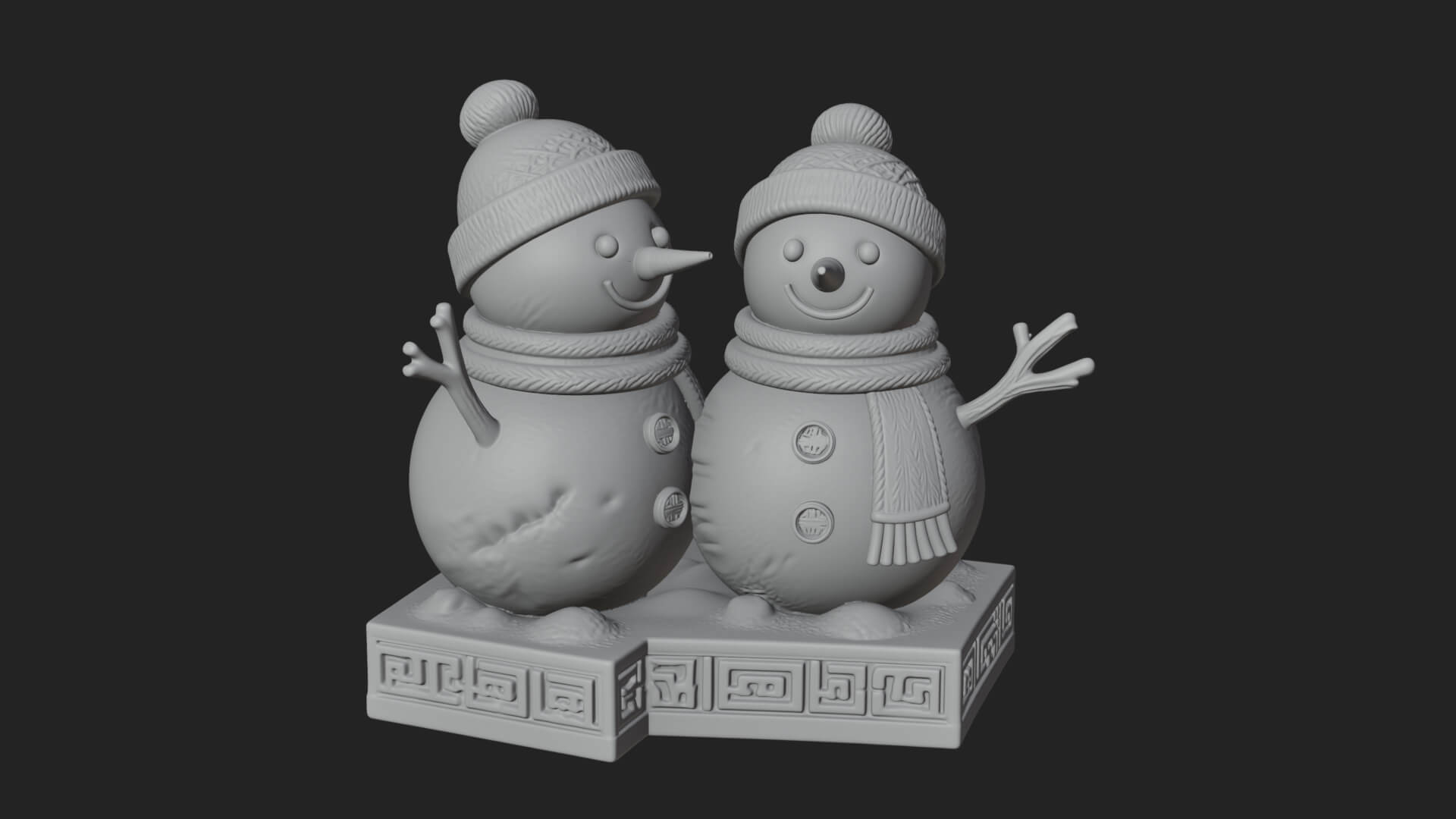 Snowman Pair Statue Design 4 3D Print Model 3D Model