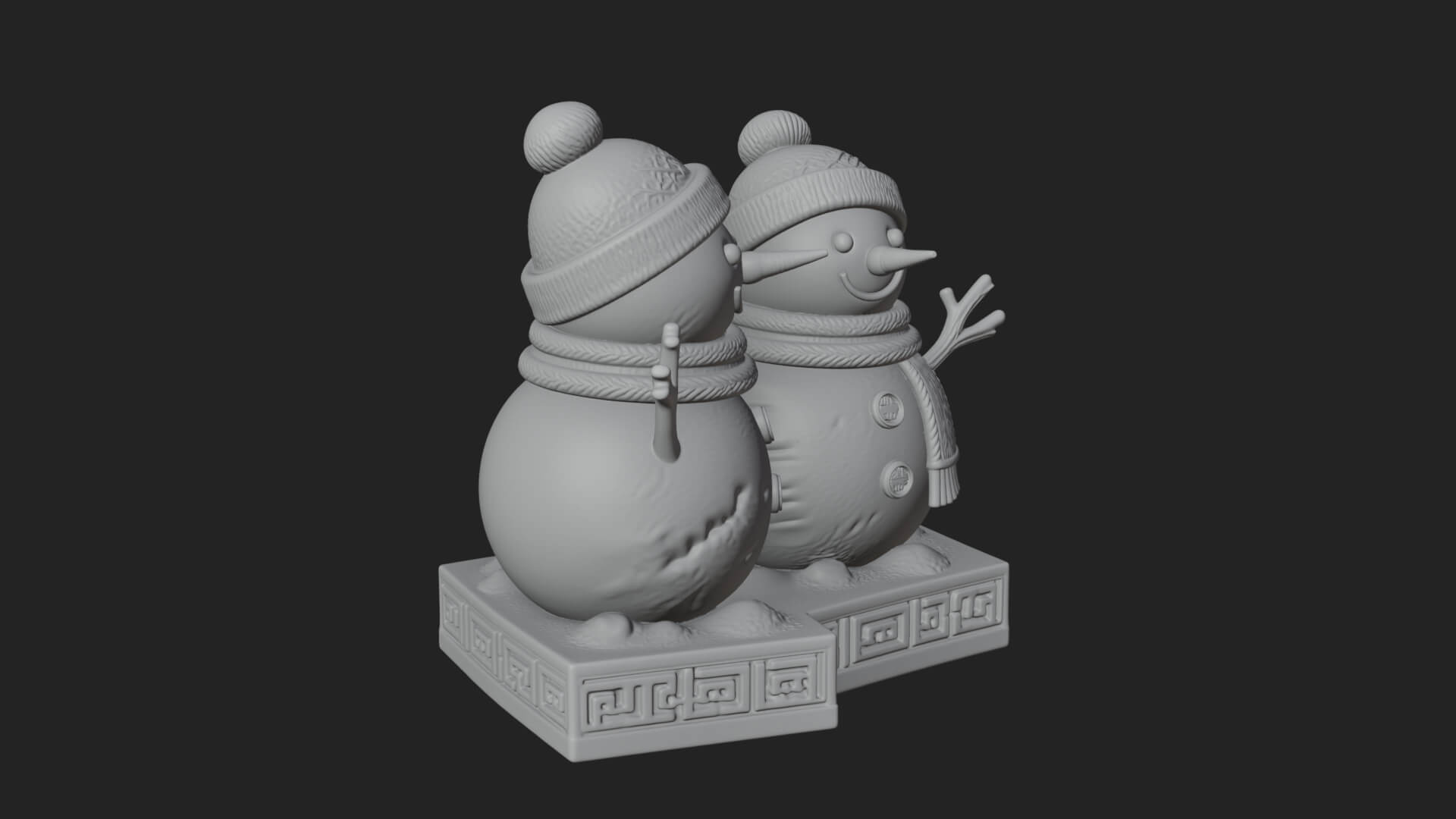 Snowman Pair Statue Design 4 3D Print Model 3D Model