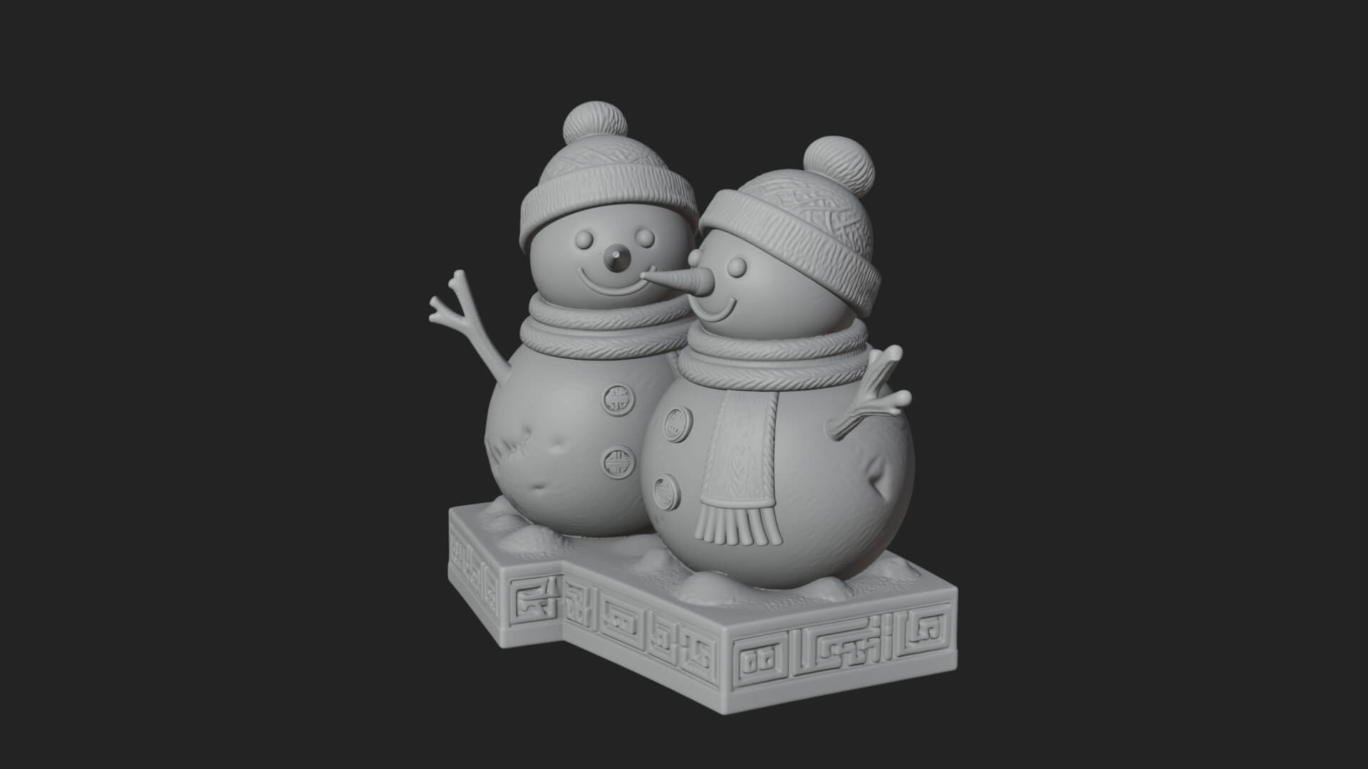 Snowman Pair Statue Design 4 3D Print Model 3D Model