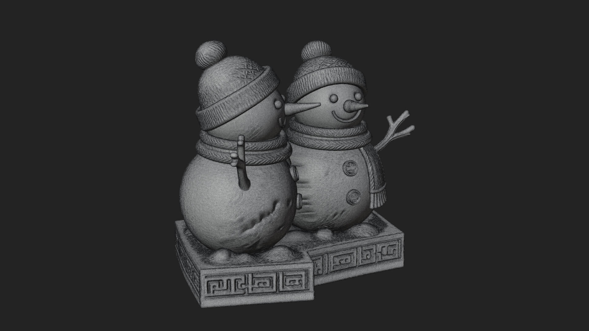 Snowman Pair Statue Design 4 3D Print Model 3D Model