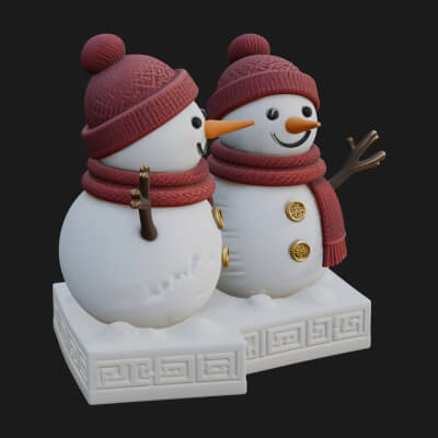 Snowman Pair Statue Design 4 3D Print Model