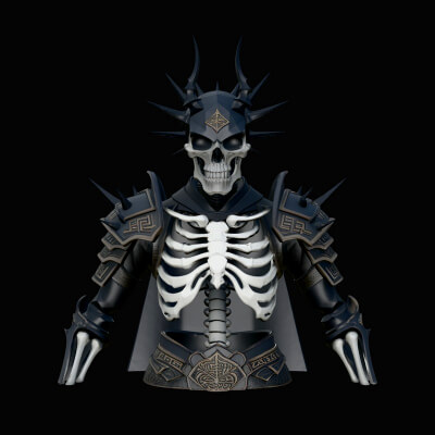 Spiked Armor Skeleton Bust Statue Design 1 3D Print Model